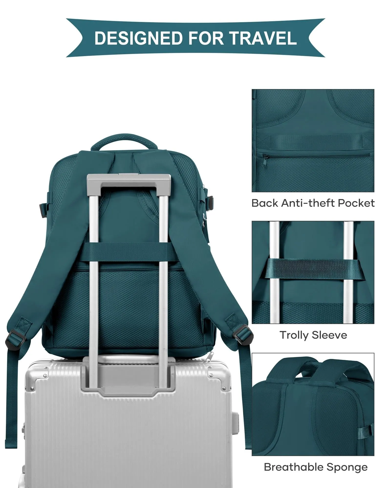 SZLX Zaino da Viaggio 40x30x20 per Ryanair e Wizzair, Impermeabile con Scomparto per Scarpe e Laptop da 14 Pollici - immagine 7
