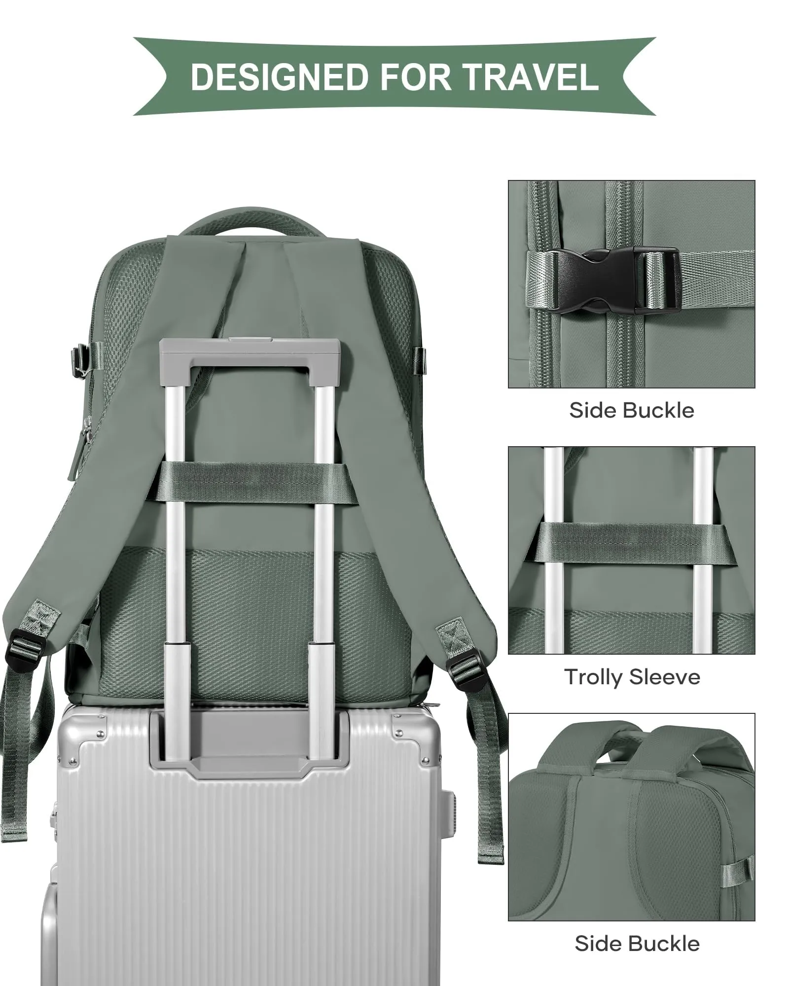 SZLX Zaino da Viaggio 40x30x20 per Ryanair e Wizzair, Impermeabile con Scomparto per Scarpe e Laptop 14 Pollici - immagine 7
