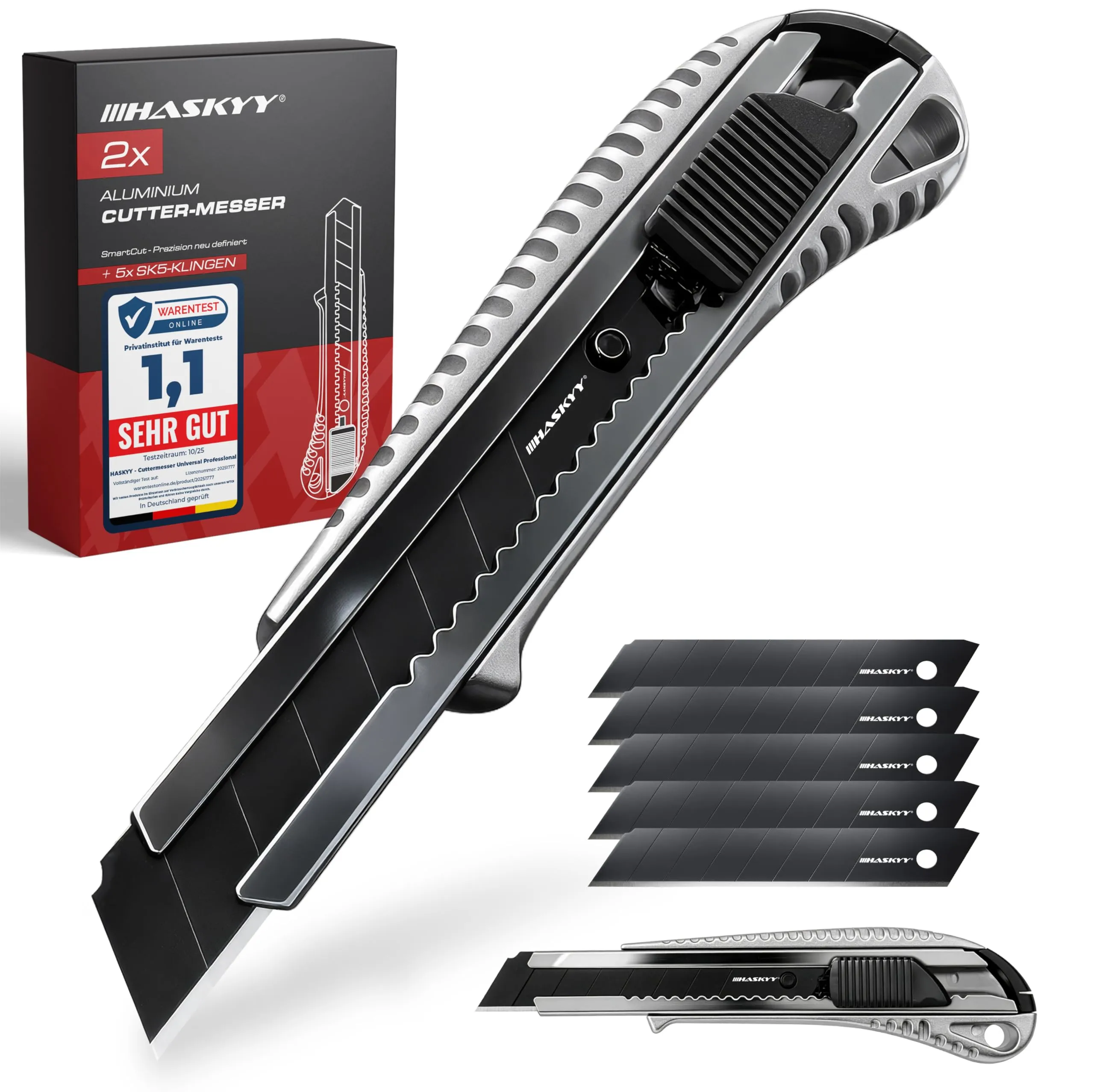 HASKYY Set 2 Taglierini Professionali 18mm con 5 Lame SK5 Premium e Auto-Lock - immagine 1