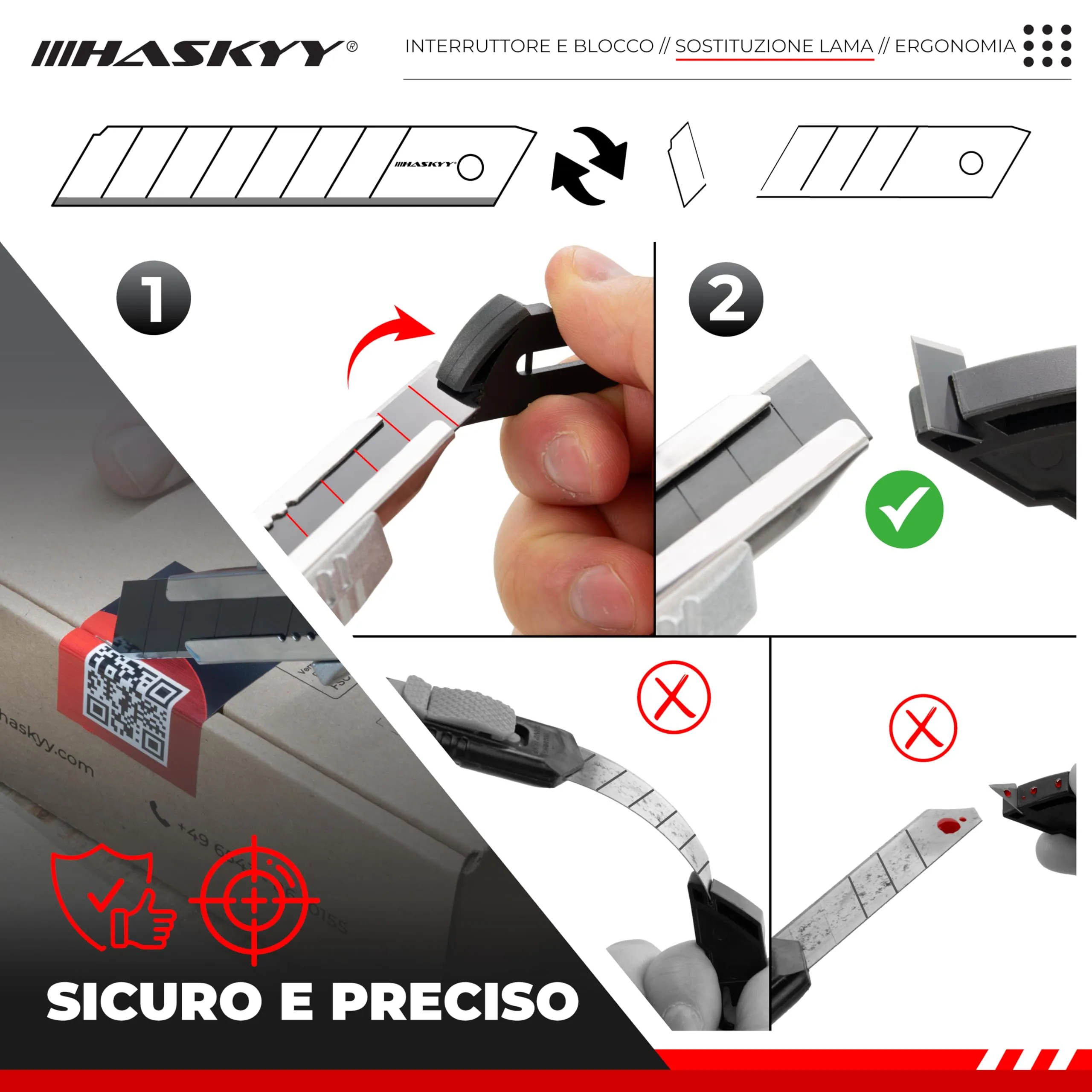 HASKYY Set 2 Taglierini Professionali 18mm con 5 Lame SK5 Premium e Auto-Lock - immagine 5