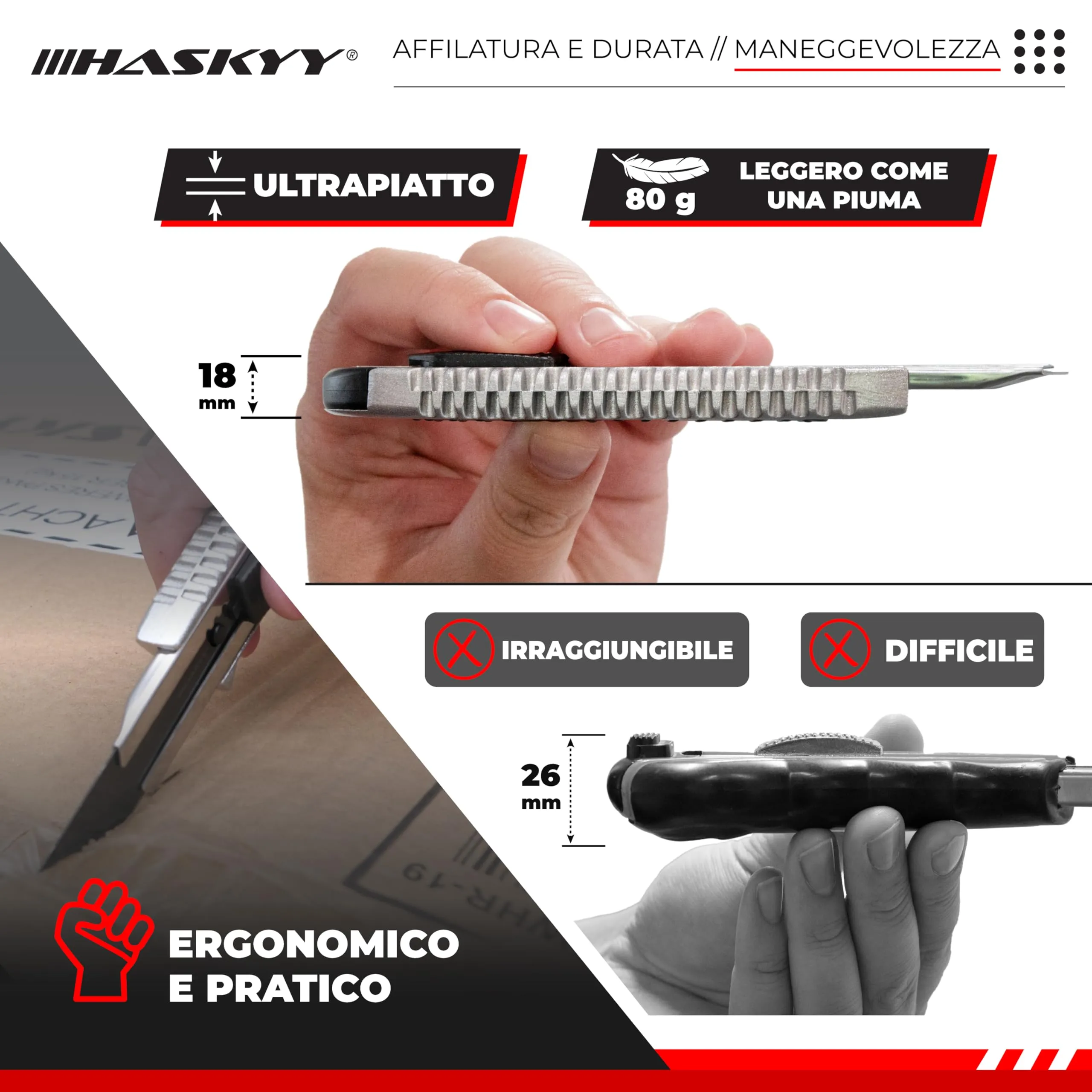 HASKYY Set 2 Taglierini Professionali 18mm con 5 Lame SK5 Premium e Auto-Lock - immagine 6