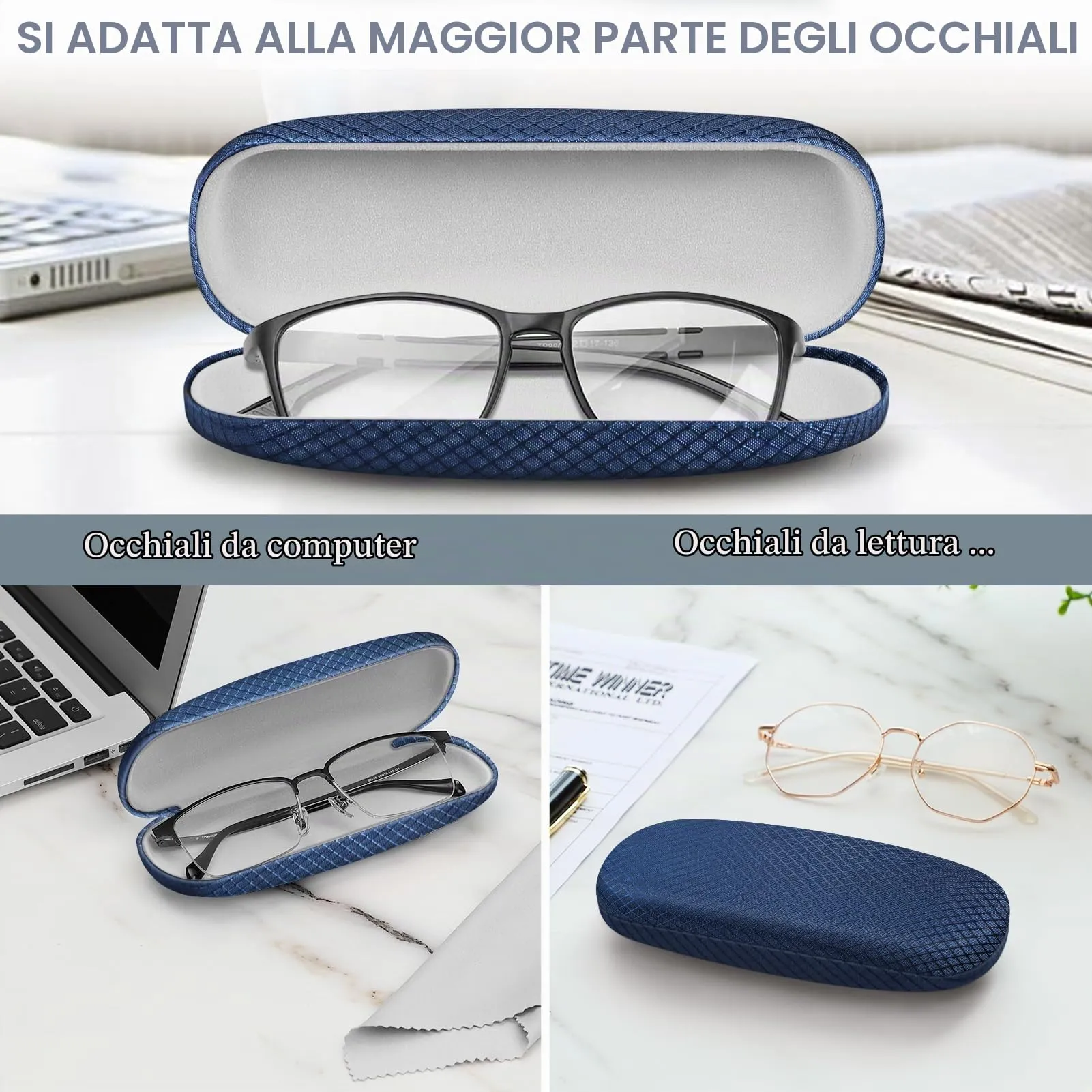 FINTIE Custodia Occhiali Rigida Unisex AGSB226SM Quadretti-blu Scuro - immagine 3