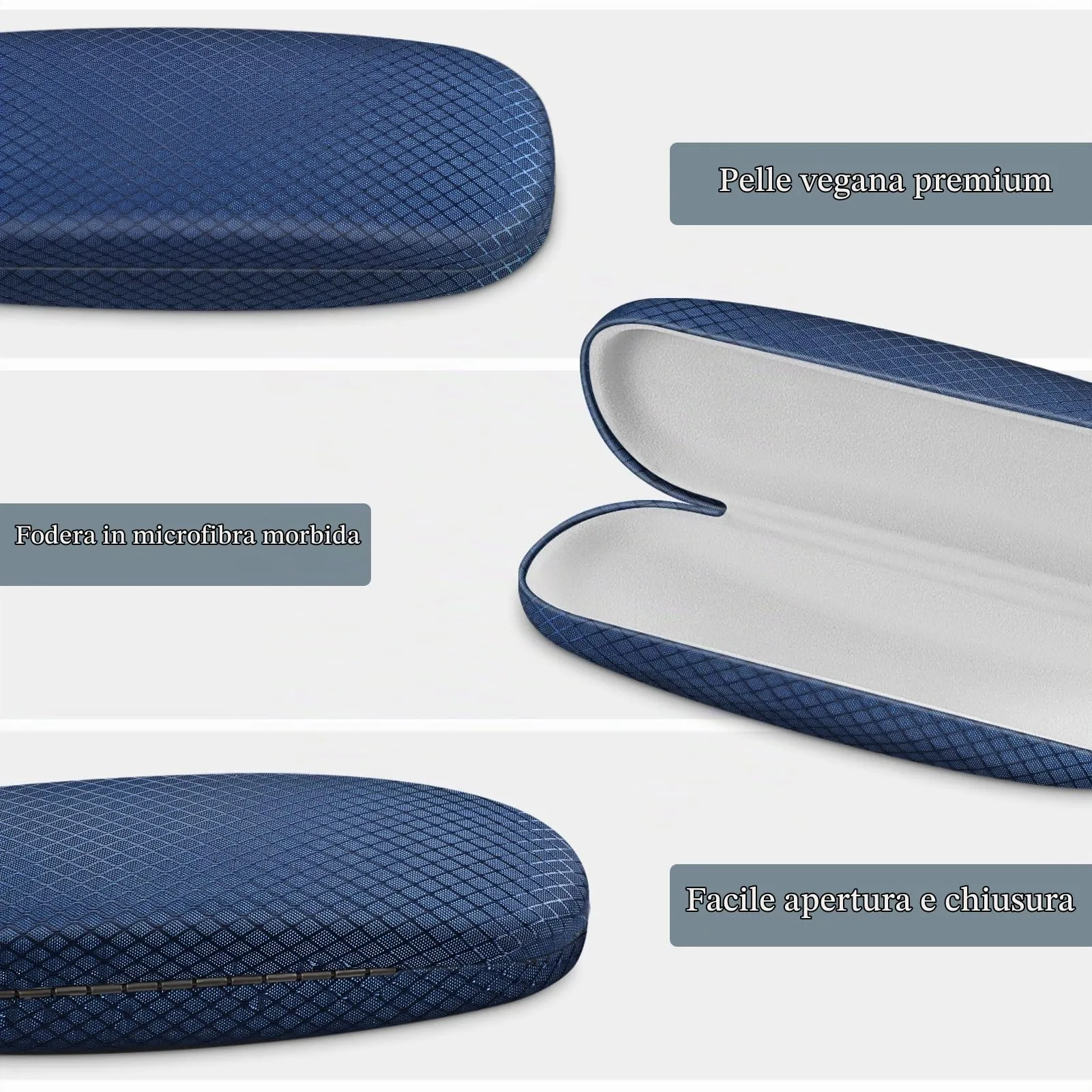 FINTIE Custodia Occhiali Rigida Unisex AGSB226SM Quadretti-blu Scuro - immagine 4