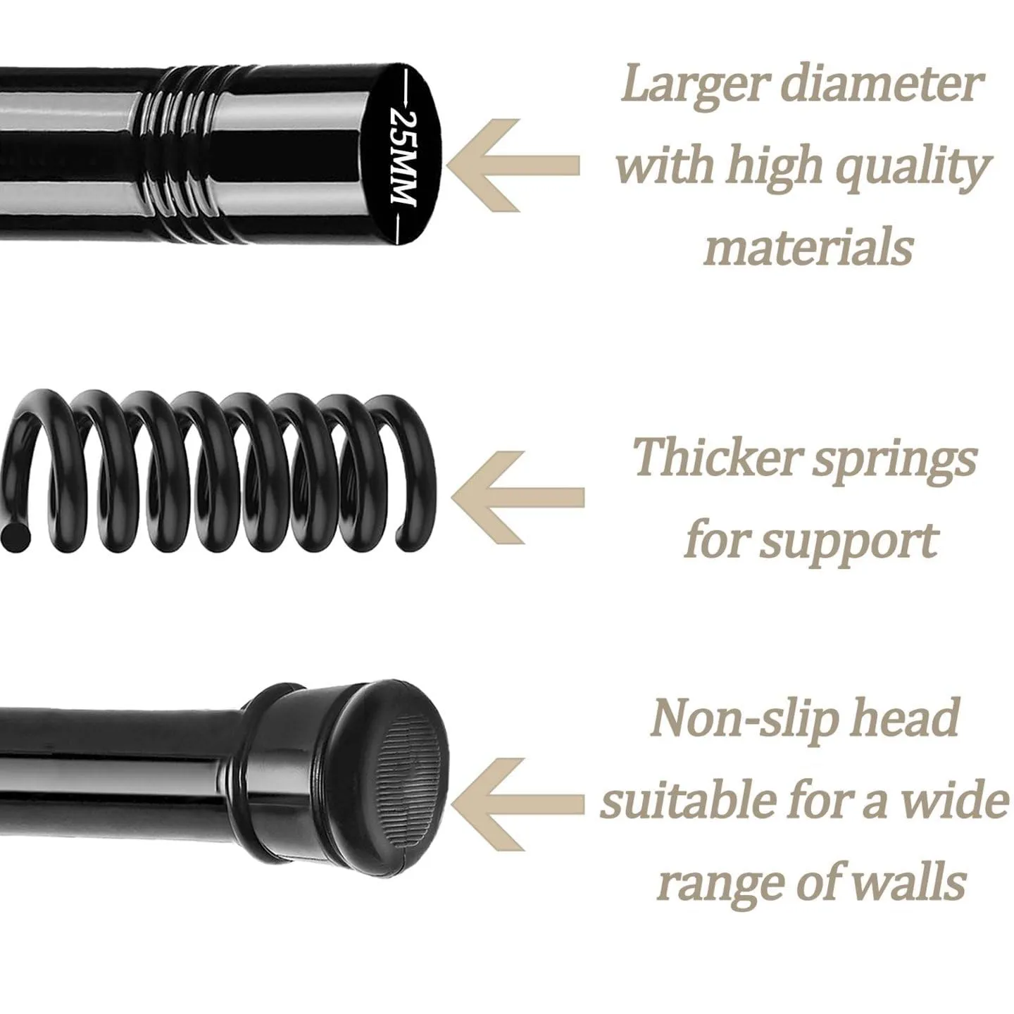 Rod&Trikin Bastone Per Tenda Da Doccia Telescopico Senza Trapano, Bianco, 133-200cm - immagine 3