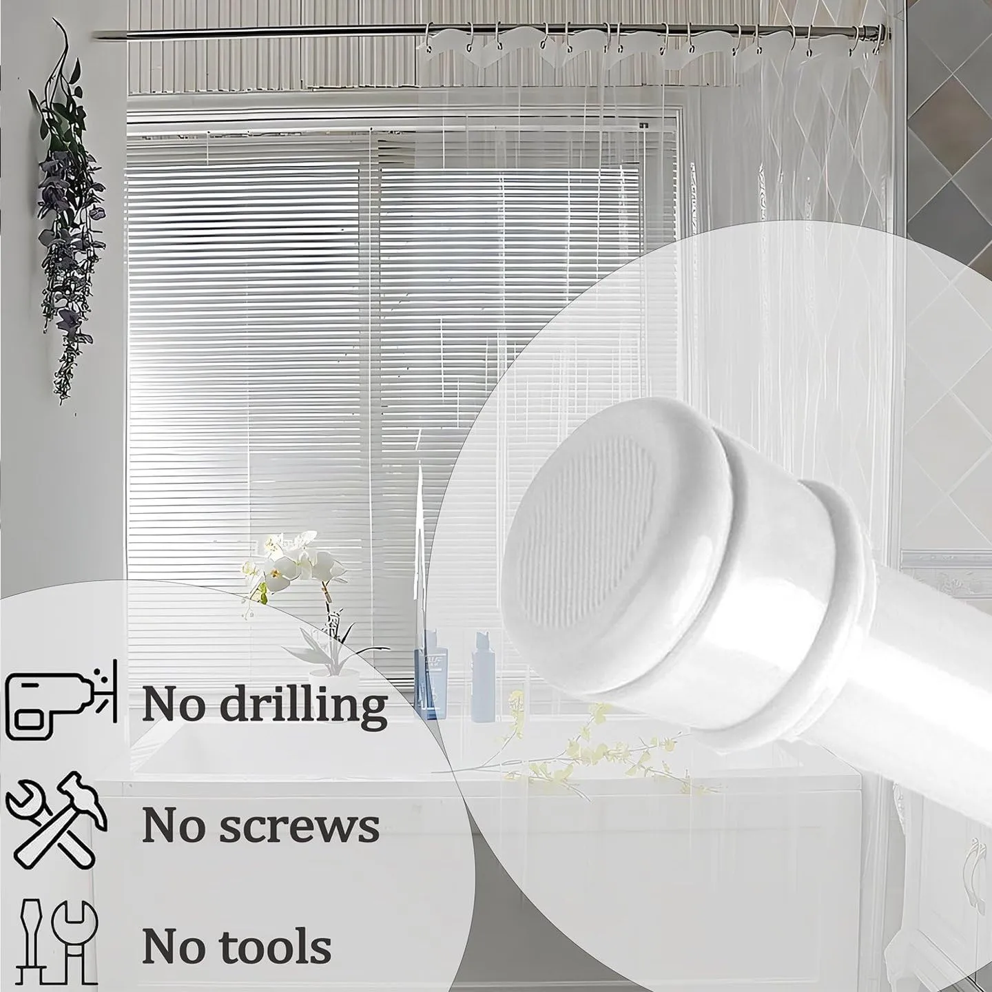 Rod&Trikin Bastone Per Tenda Da Doccia Estensibile Senza Trapano Nero 183-250cm - immagine 4