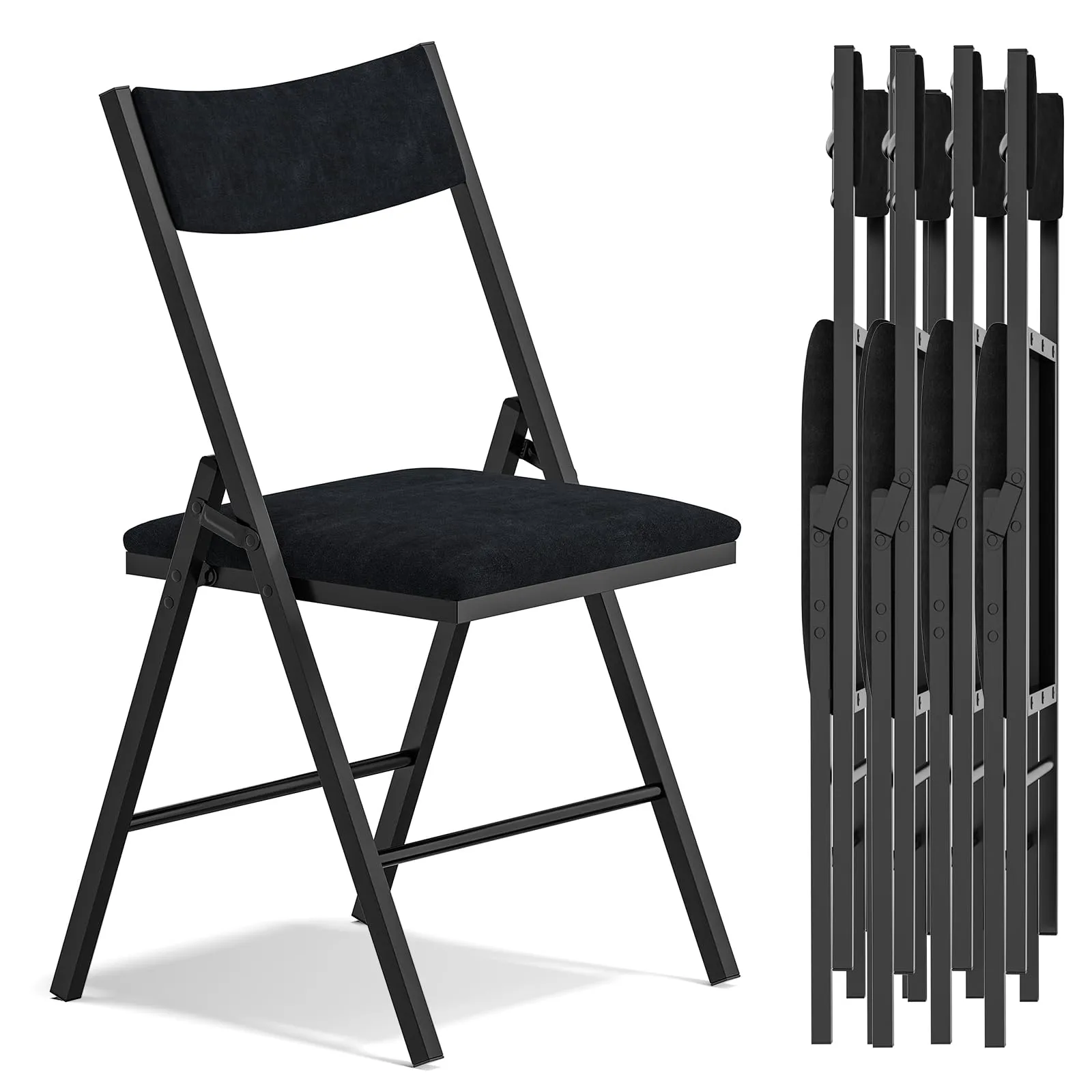 Asdsed Set di 6 Sedie Pieghevoli Imbottite in Velluto, Portata 180 kg, Nero - immagine 1