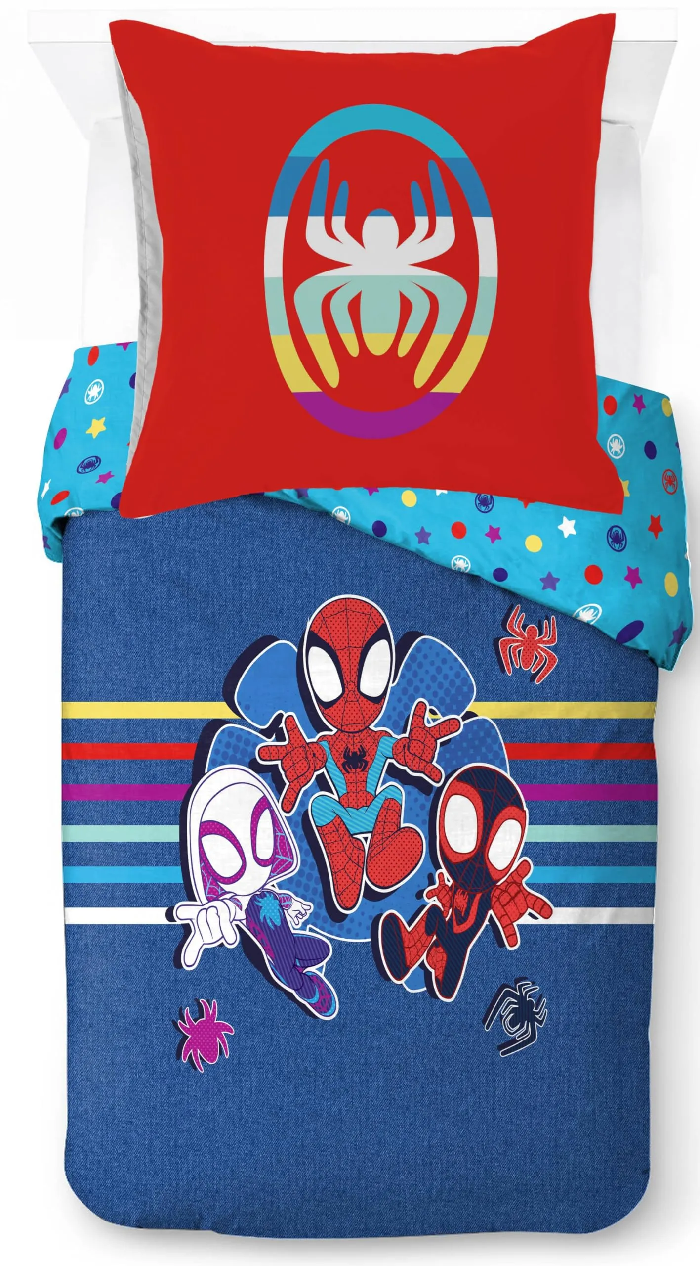 Jay Franco Set Copripiumino Singolo 100% Cotone con Federa 80x80 cm, Spiderman e i suoi fantastici amici (Marvel) - immagine 1