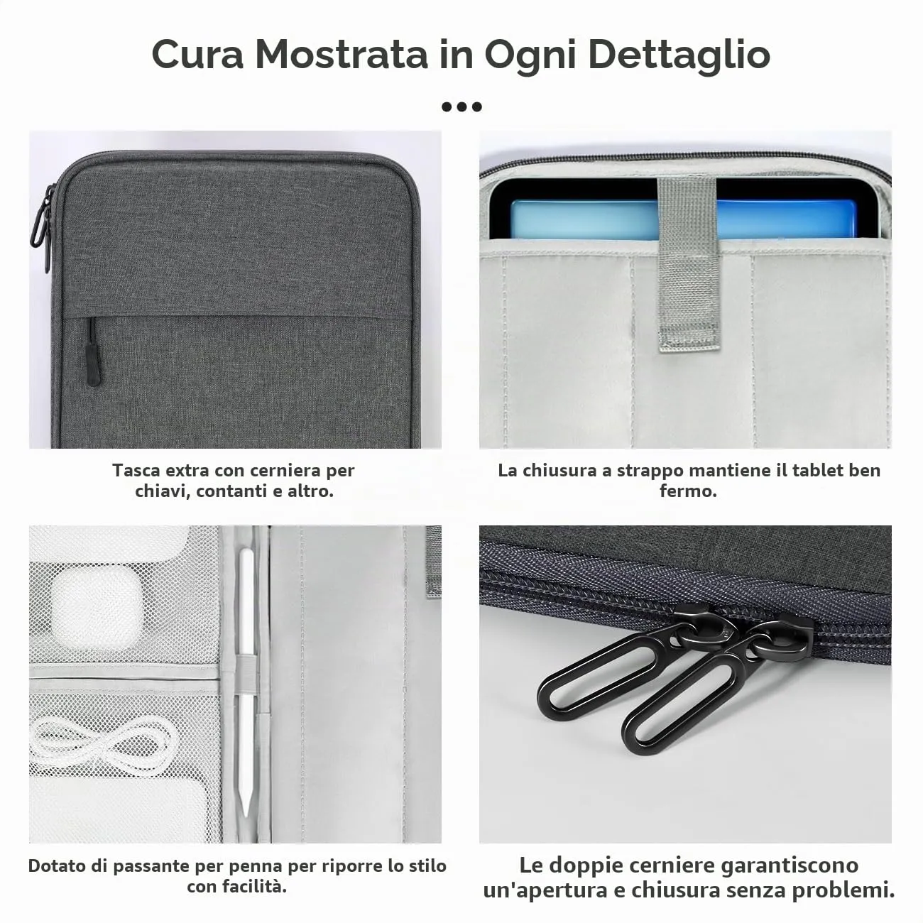 Dadanism Borsa Imbottita per Tablet 9-11 Pollici, Grigio Siderale - immagine 5