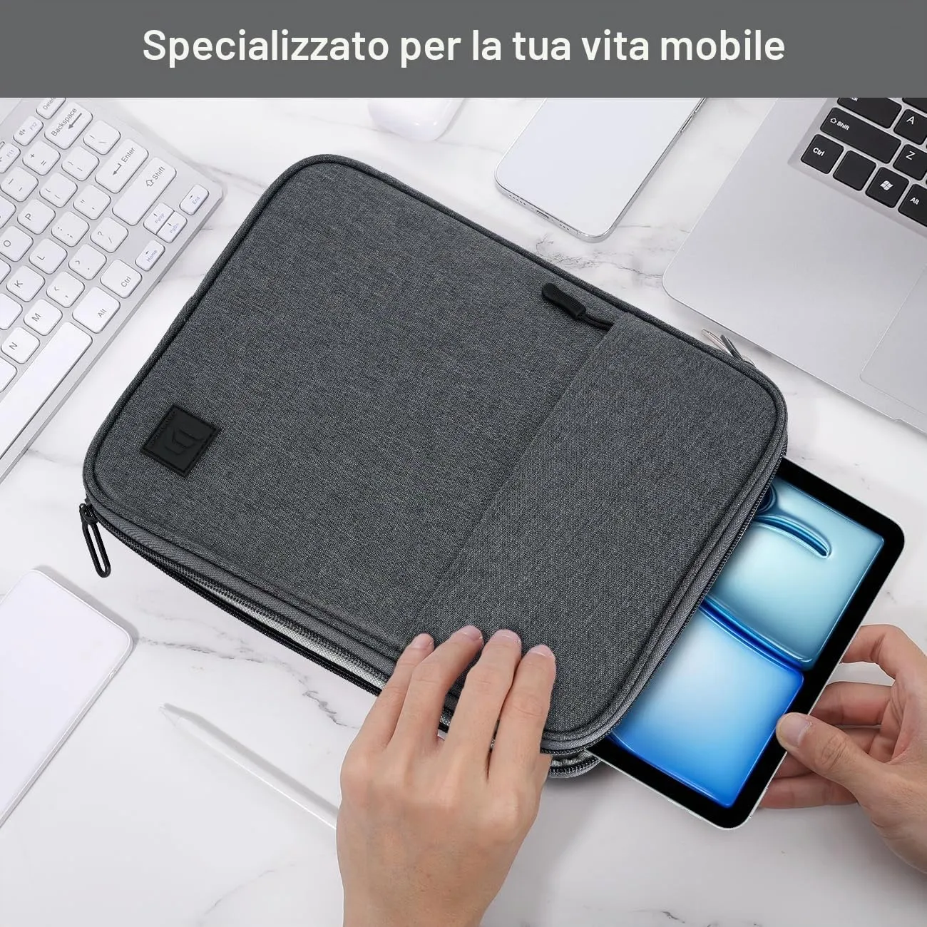 Dadanism Borsa Imbottita per Tablet 9-11 Pollici, Grigio Siderale - immagine 6