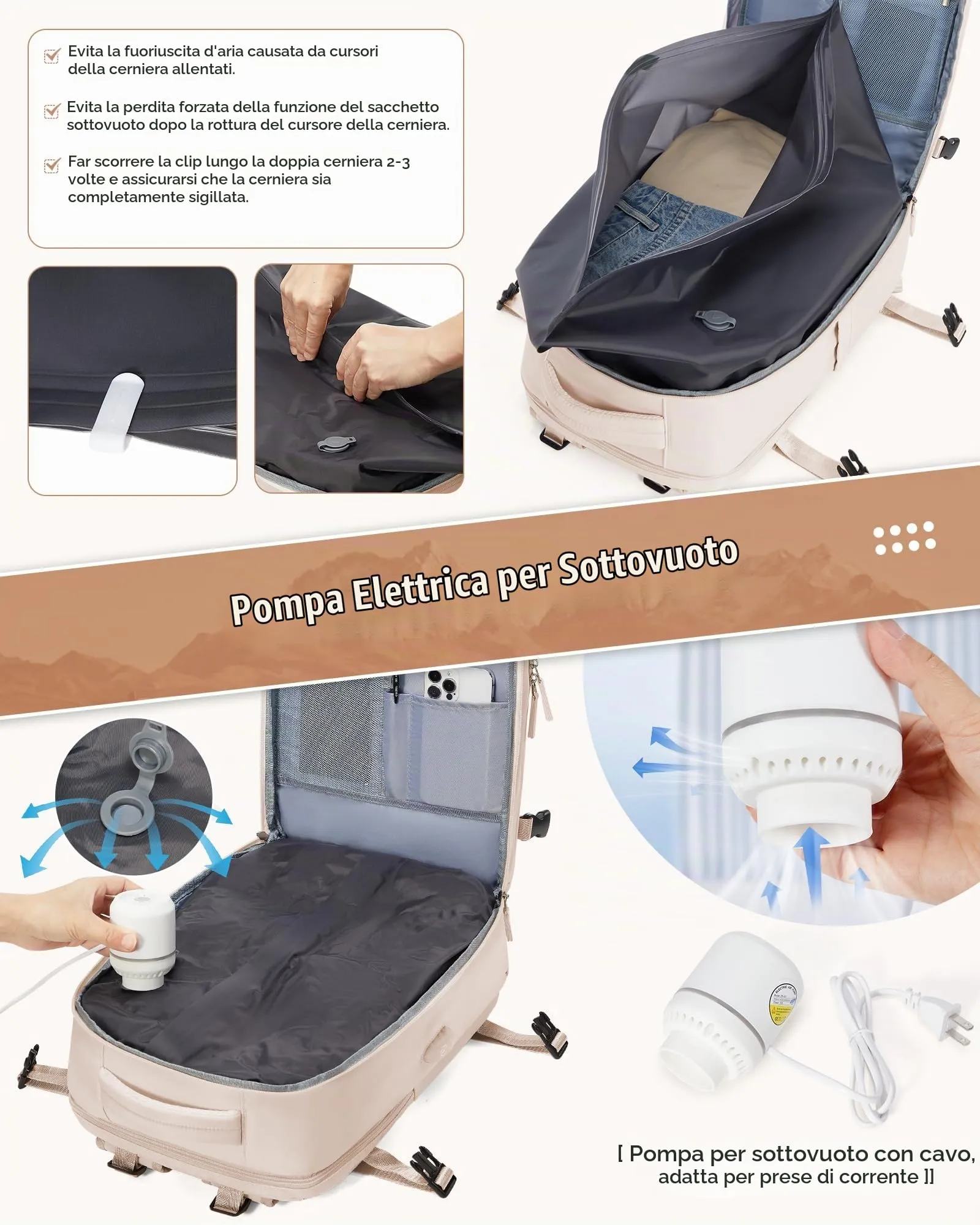SZLX Zaino da Viaggio Sottovuoto con Pompa 40x30x20cm per Ryanair e Wizzair, Impermeabile, Scomparto Laptop 14 Pollici e Scomparto per Scarpe - immagine 4