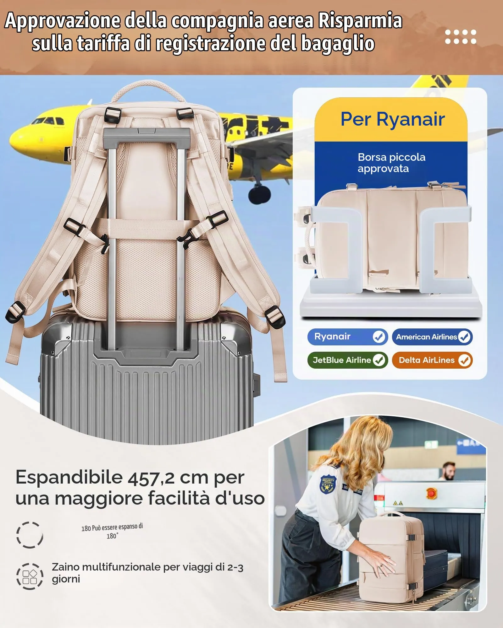 SZLX Zaino da Viaggio Sottovuoto con Pompa 40x30x20cm per Ryanair e Wizzair, Impermeabile, Scomparto Laptop 14 Pollici e Scomparto per Scarpe - immagine 8