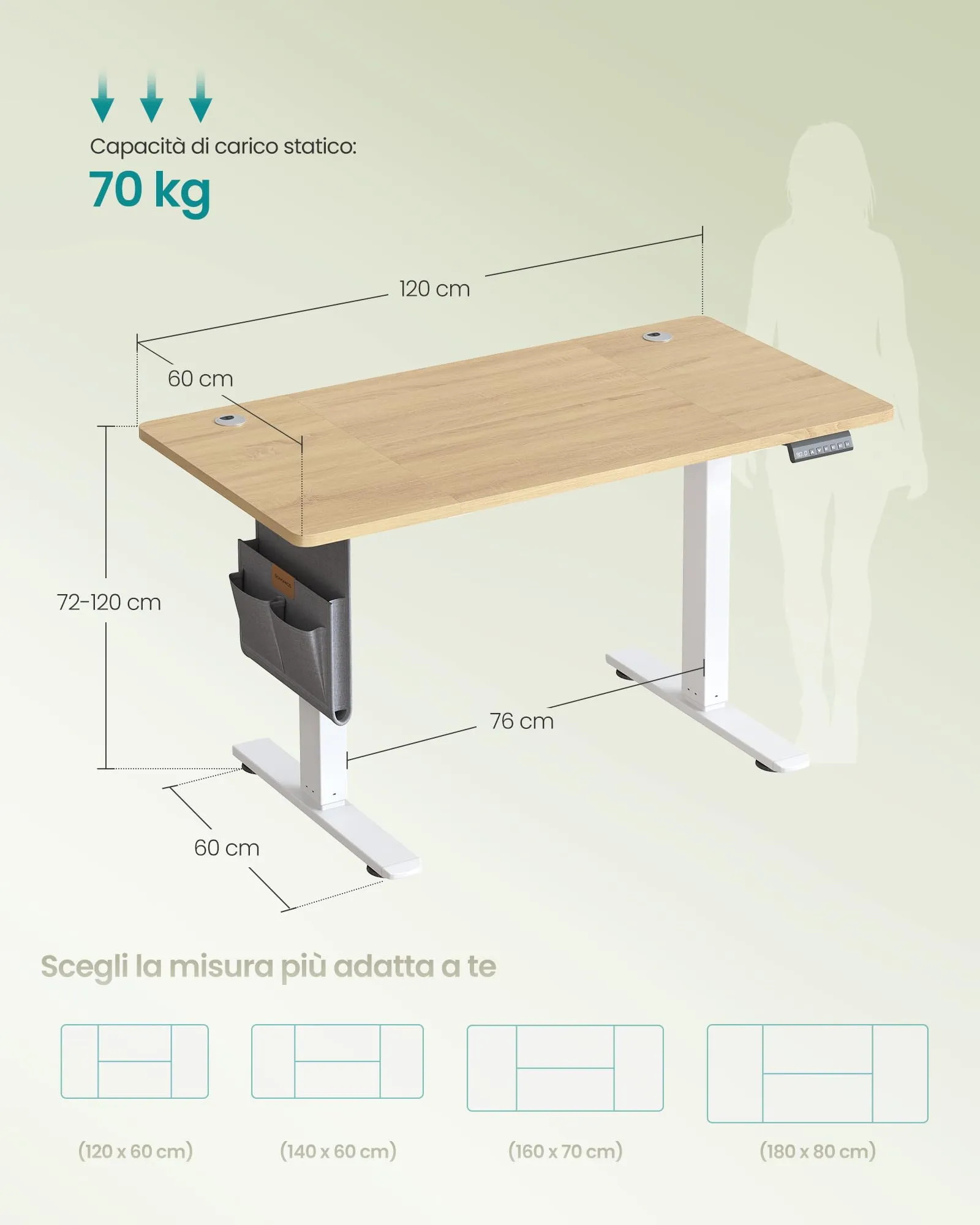 SONGMICS Scrivania Regolabile in Altezza Elettrica, 120 x 60 cm, Memoria per 4 Altezze, Porta USB-C, Rovere Dorato LSD132YA01 - immagine 7