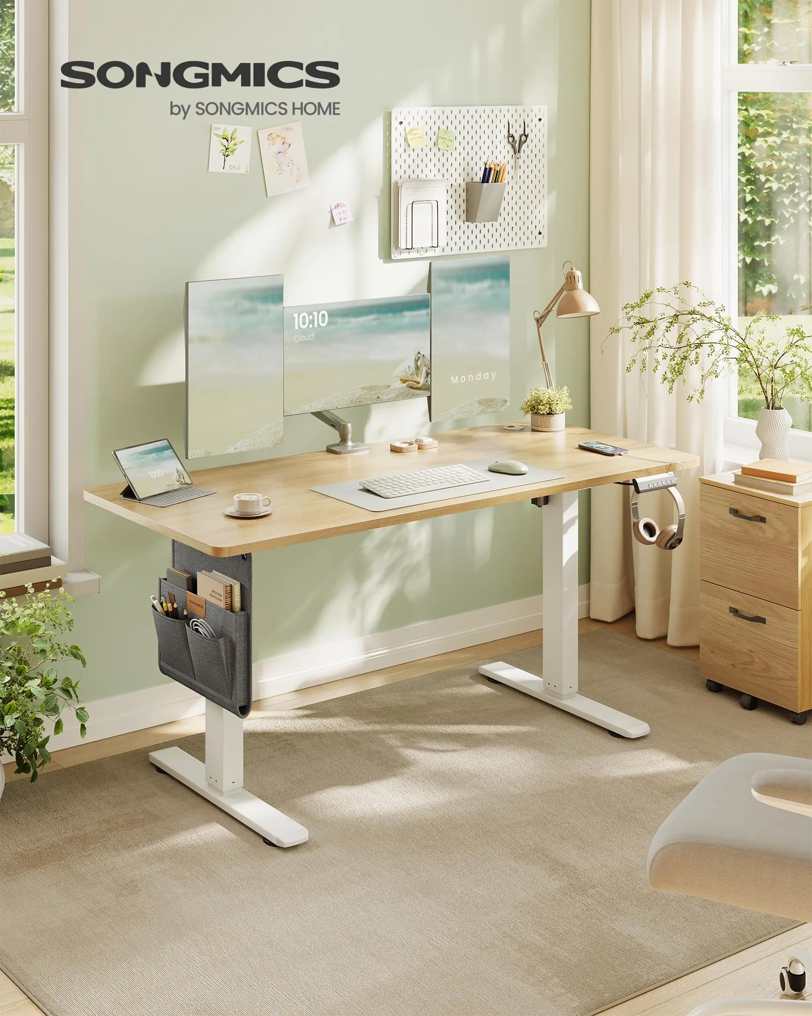 SONGMICS Scrivania Regolabile in Altezza Elettrica, 140 x 60 cm, Memoria 4 Altezze, Porta USB-C, Rovere Dorato LSD134YA01 - immagine 3