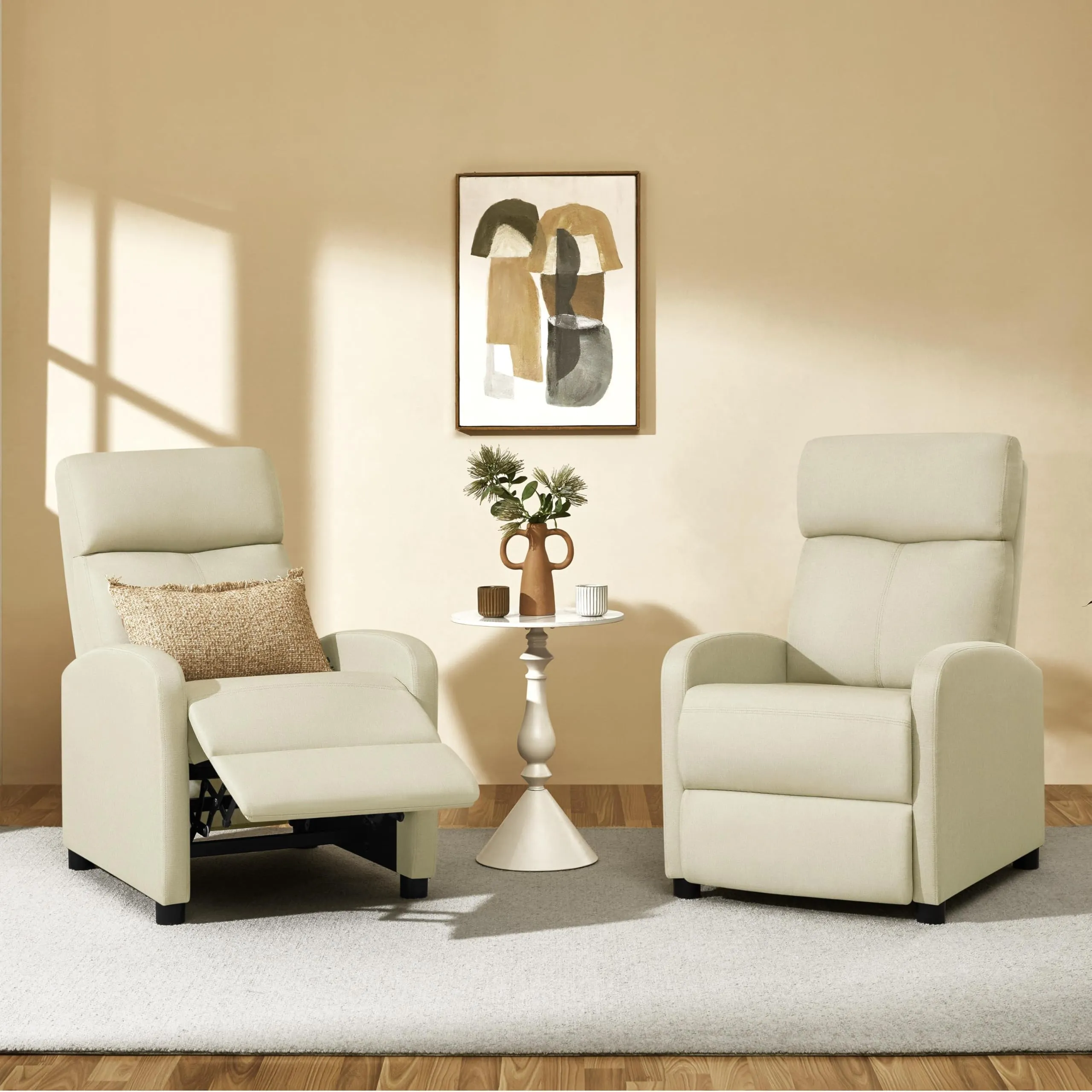 Yaheetech Poltrona Relax Reclinabile con Poggiapiedi, Beige - immagine 2