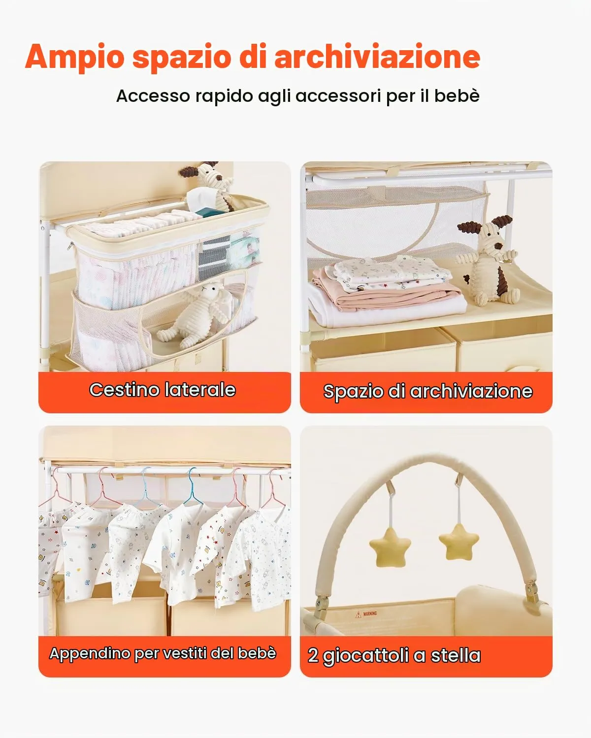 VEVOR Fasciatoio Pieghevole Regolabile in Altezza con 2 Cassetti, Cestino Laterale e Ruote, Beige Chiaro - immagine 4