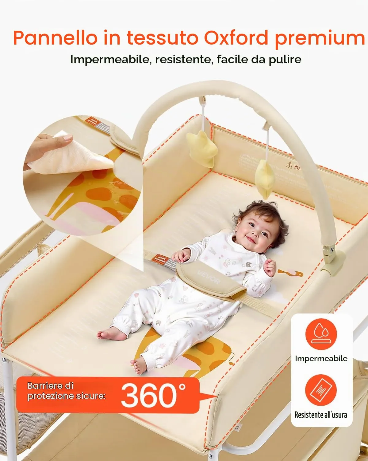 VEVOR Fasciatoio Pieghevole Regolabile in Altezza con 2 Cassetti, Cestino Laterale e Ruote, Beige Chiaro - immagine 5