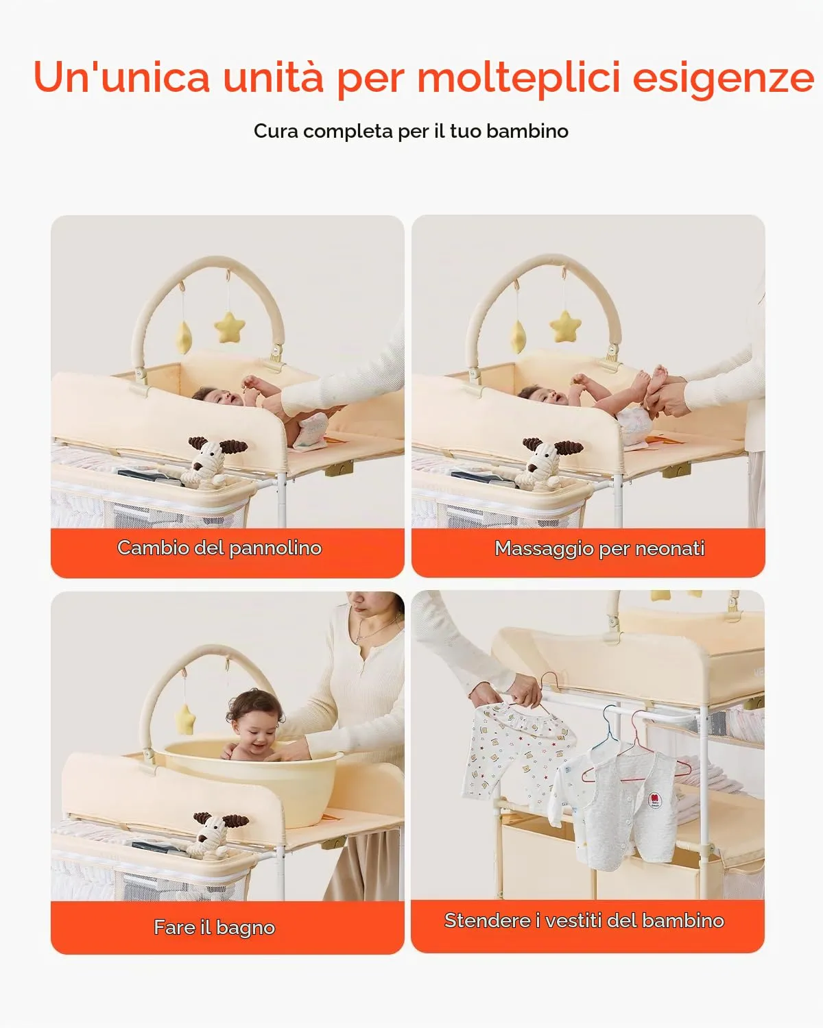 VEVOR Fasciatoio Pieghevole Regolabile in Altezza con 2 Cassetti, Cestino Laterale e Ruote, Beige Chiaro - immagine 6