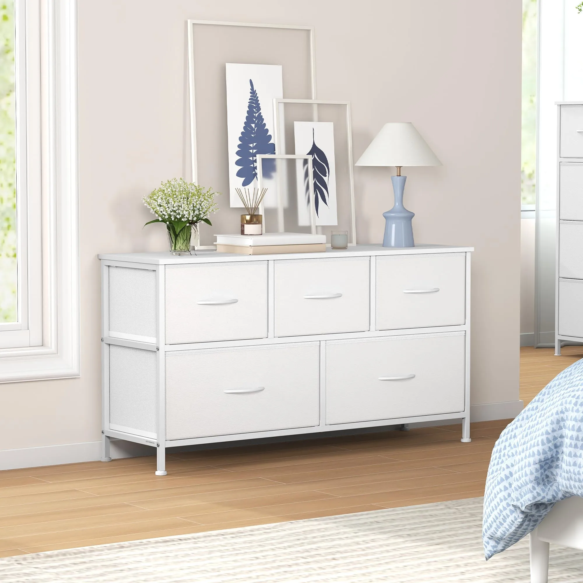 SONGMICS BELLAH Cassettiera Camera da Letto, Mobile con 5 Cassetti in Acciaio, Bianco Nuvola e Bianco Neve LGS322WH01 - immagine 2
