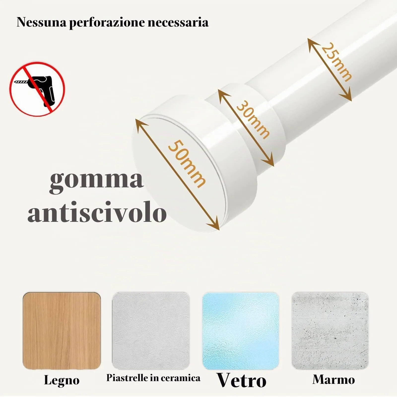 GDEVKHN Bastone per Tenda a Pressione Estensibile, 48-70 cm, Ø25 mm, Bianco - immagine 4
