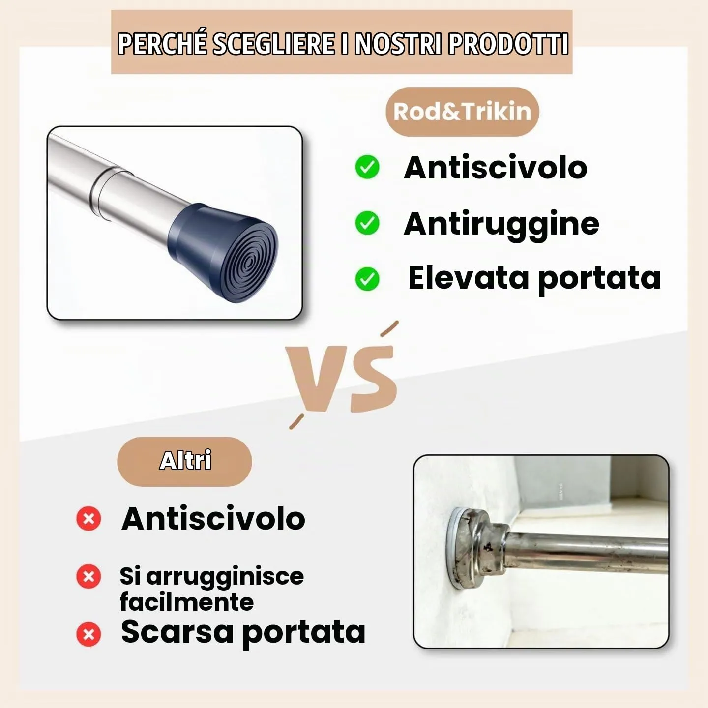 Rod&Trikin Asta di Tensione per Tende e Doccia Estensibile, Bianco 133-200cm - immagine 4
