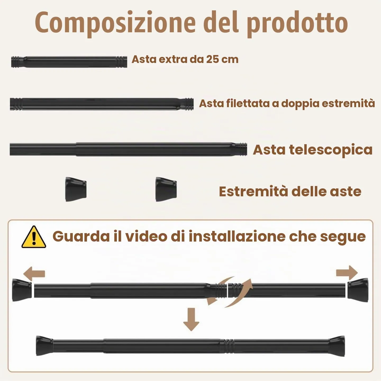 Rod&Trikin Asta di Tensione per Tende e Doccia Estensibile, Bianco 133-200cm - immagine 6