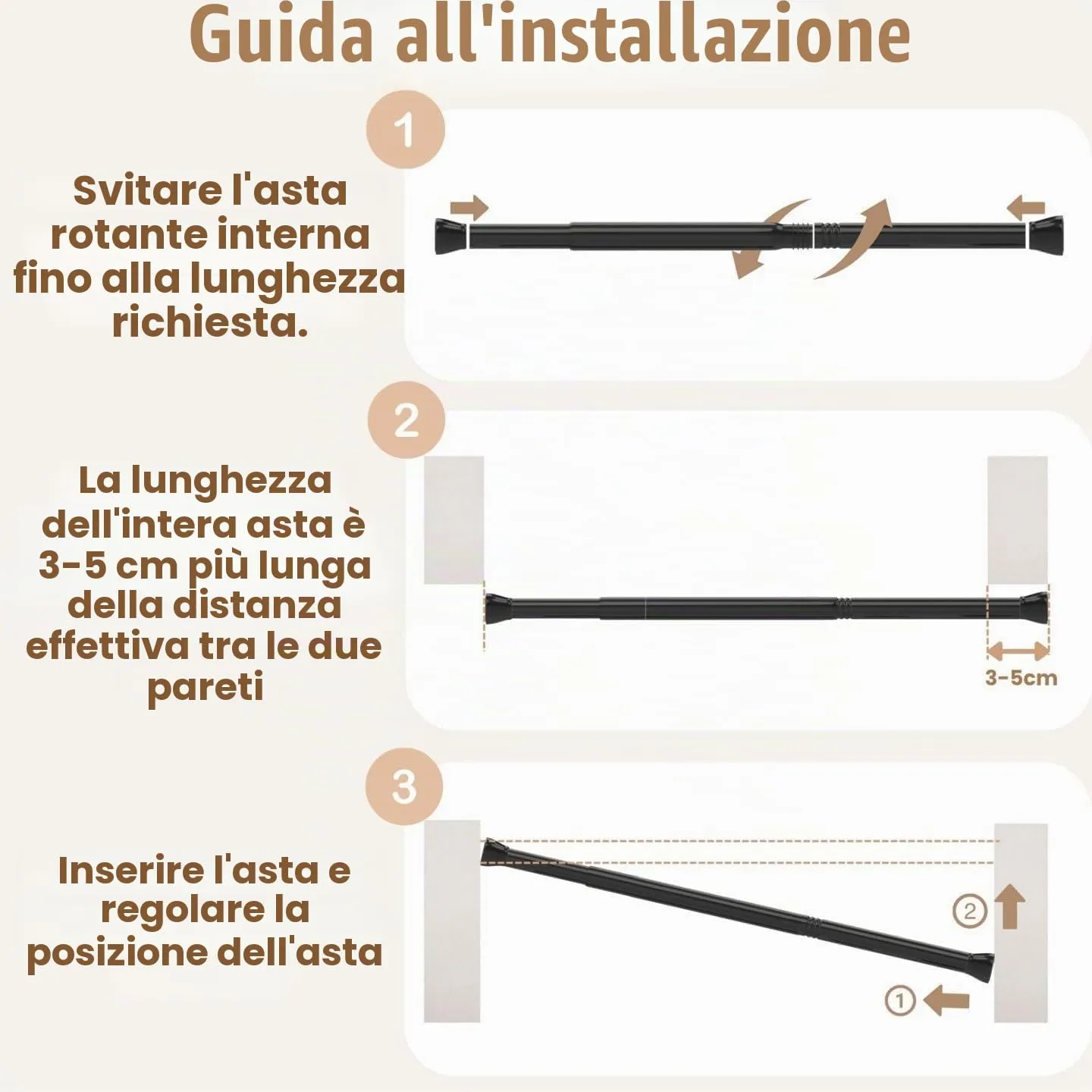 Rod&Trikin Asta di Tensione per Tende e Doccia Estensibile, Bianco 133-200cm - immagine 7