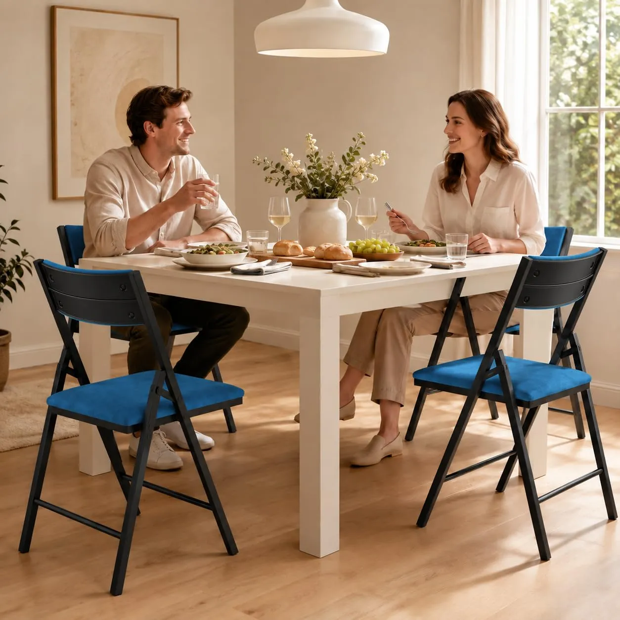 Asdsed Set di 4 Sedie Pieghevoli Imbottite in Velluto, Portata 180 kg, Blu - immagine 2