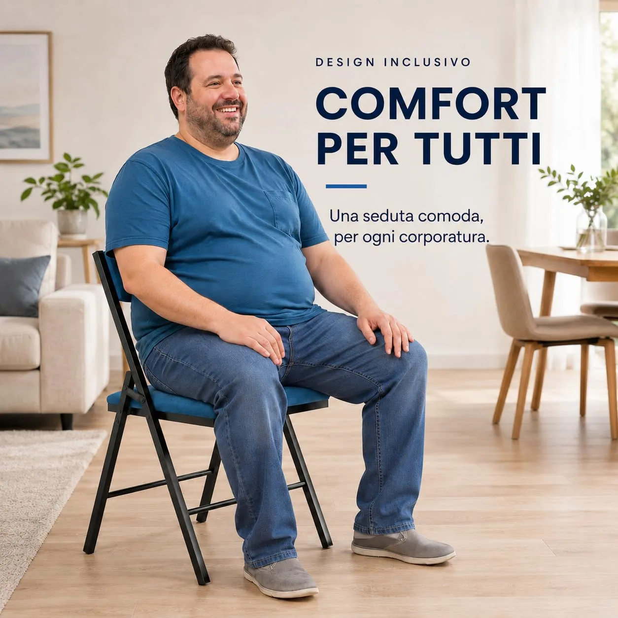 Asdsed Set di 4 Sedie Pieghevoli Imbottite in Velluto, Portata 180 kg, Blu - immagine 3