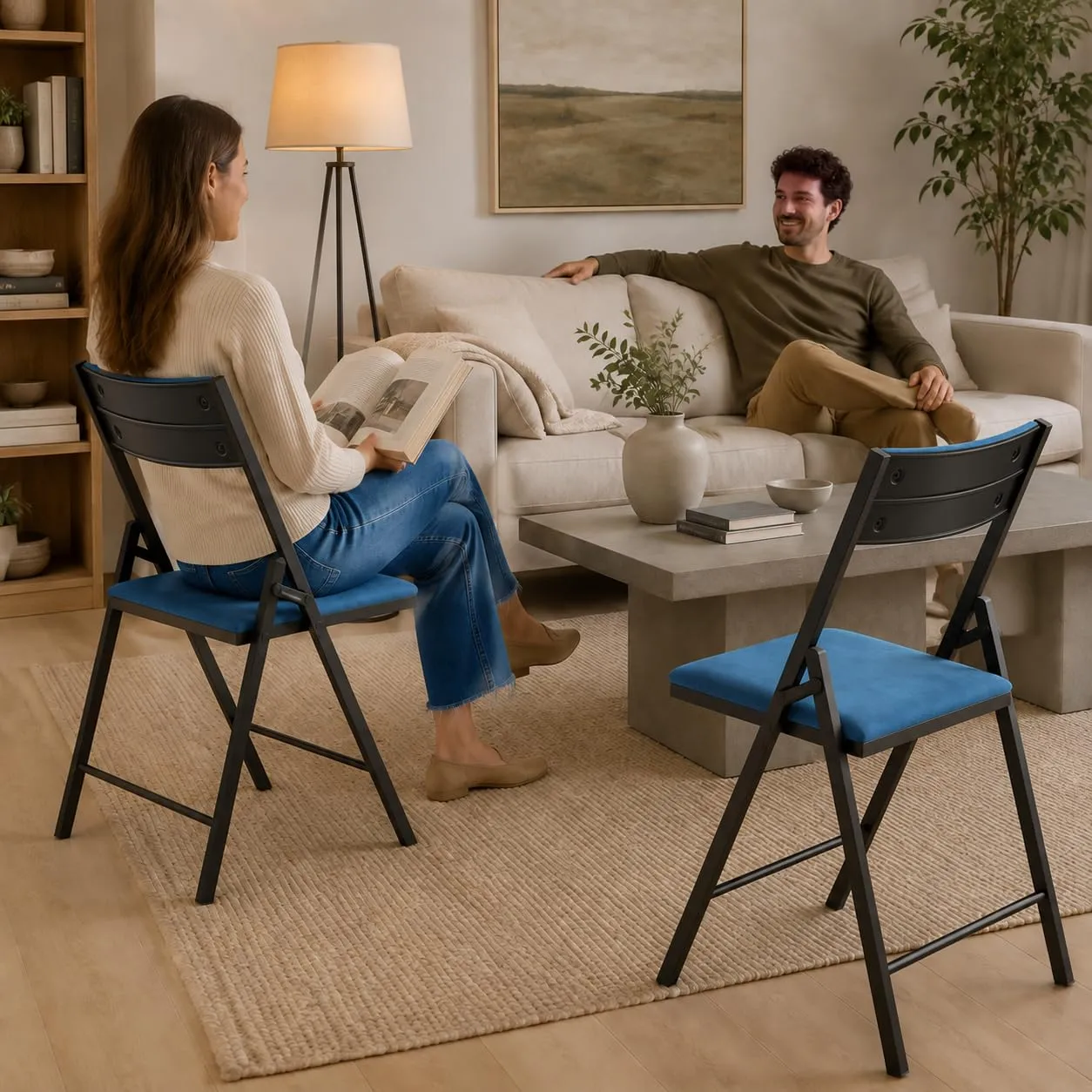 Asdsed Set di 4 Sedie Pieghevoli Imbottite in Velluto, Portata 180 kg, Blu - immagine 9