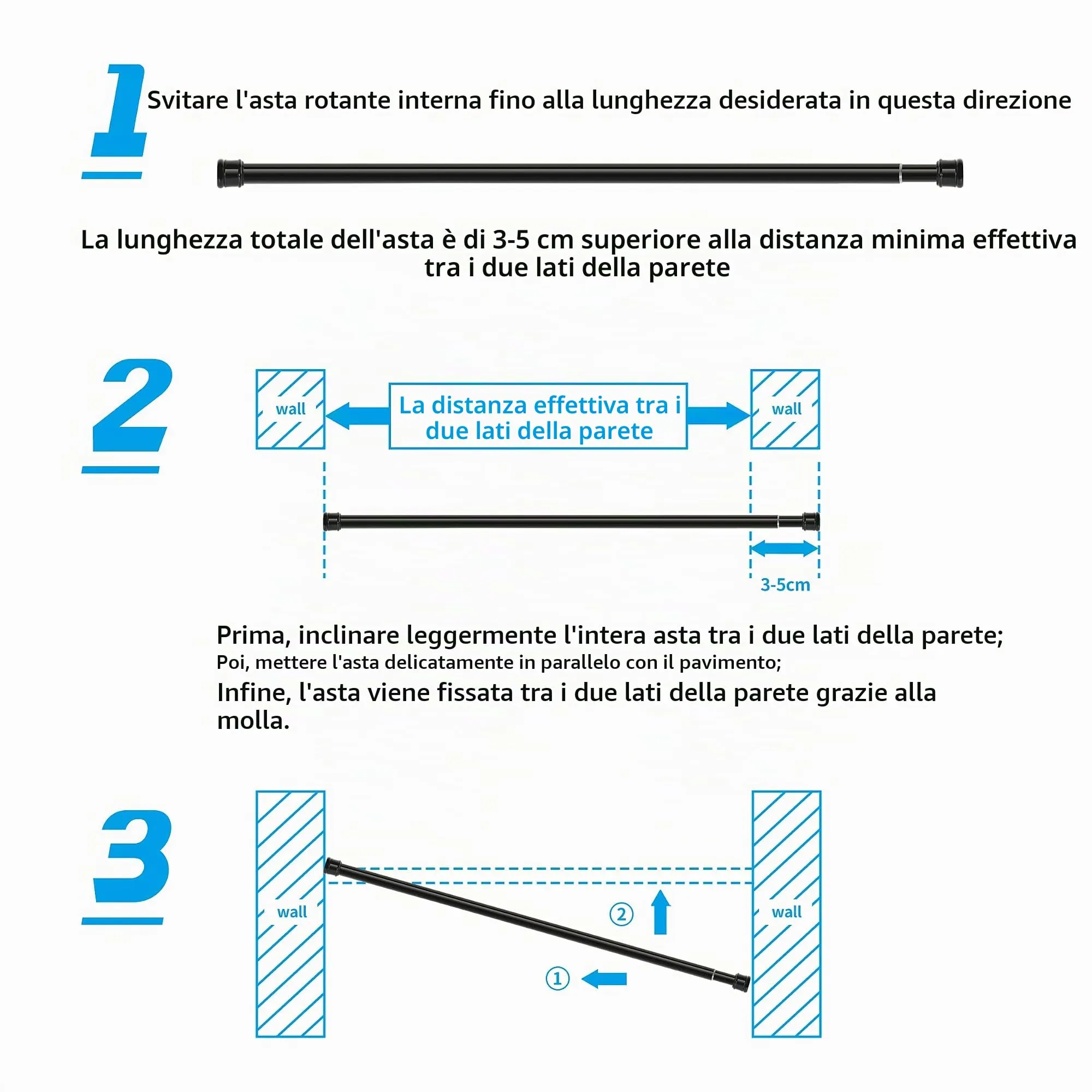 Aiitomg Bastone Tenda a Pressione Telescopico, 48-70cm, Diametro 25mm, Nero (2 Pezzi) - immagine 2