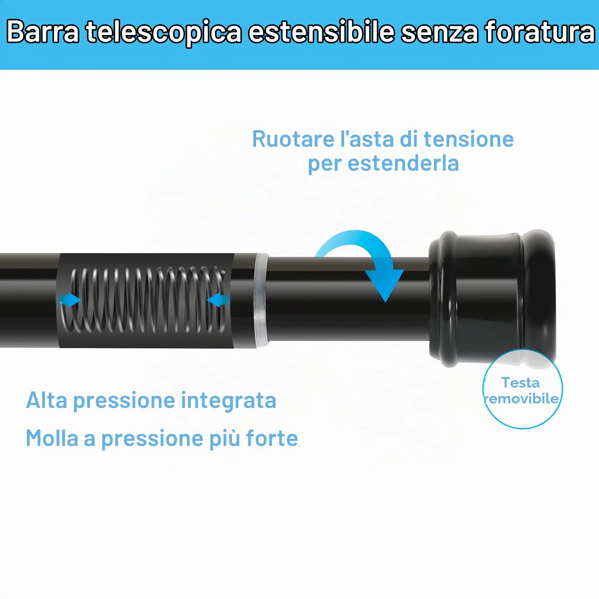 Aiitomg Bastone Tenda a Pressione Telescopico, 48-70cm, Diametro 25mm, Nero (2 Pezzi) - immagine 5