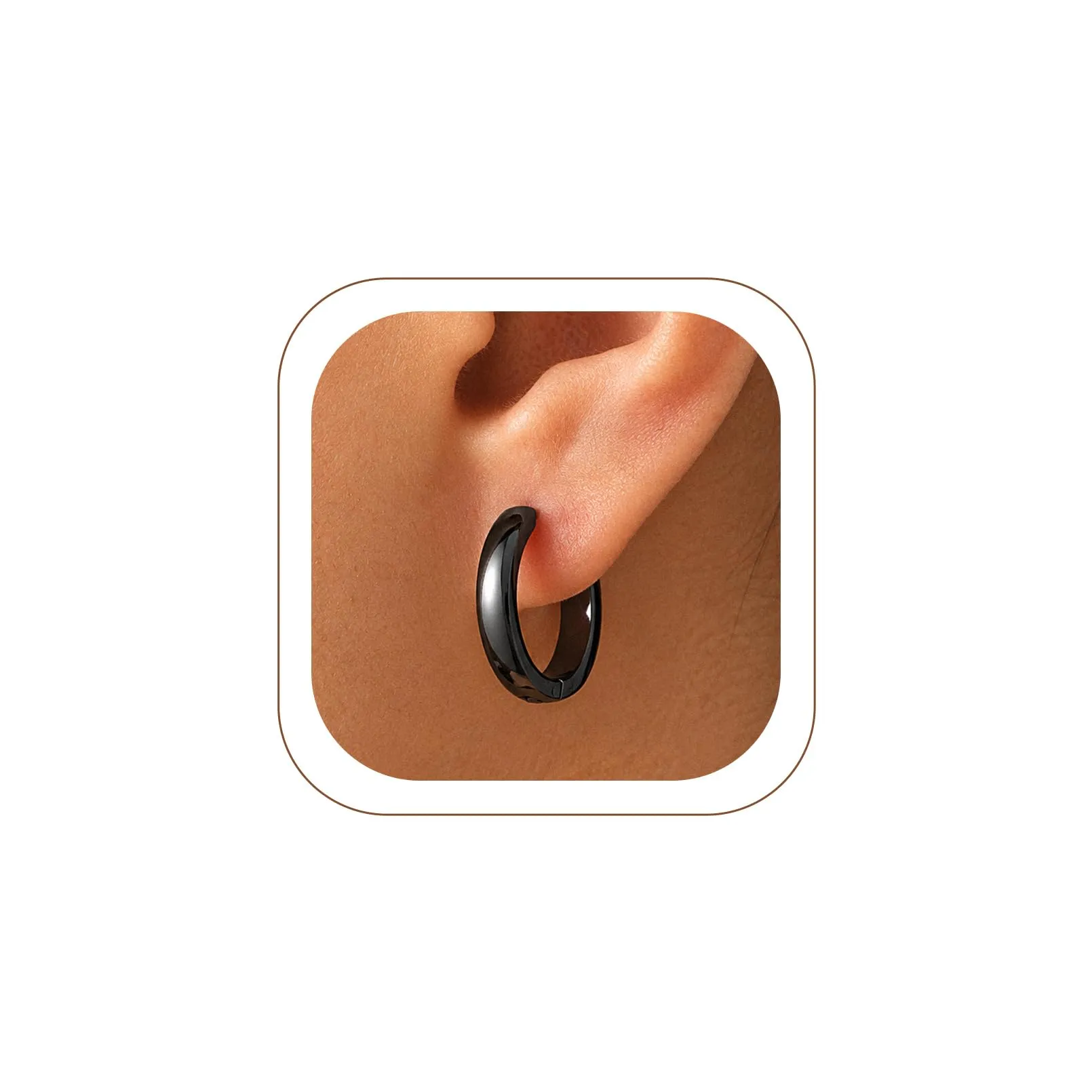 U7 Orecchini Uomo Neri Cerchio 16 mm Acciaio Inossidabile Larghezza 3mm - immagine 1