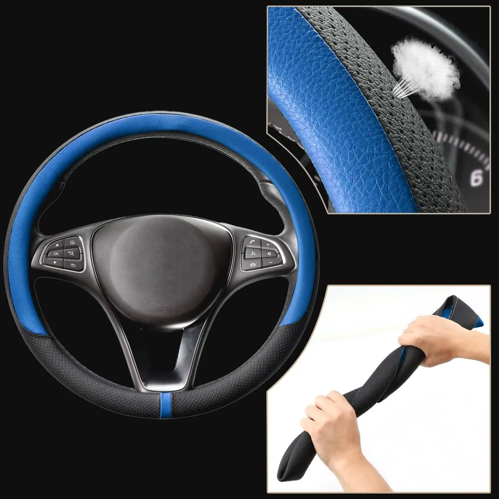 COFIT Coprivolante in Pelle Microfibra Traspirante e Antiscivolo, Rotondo Universale M 37-38cm, Blu e Nero - immagine 2