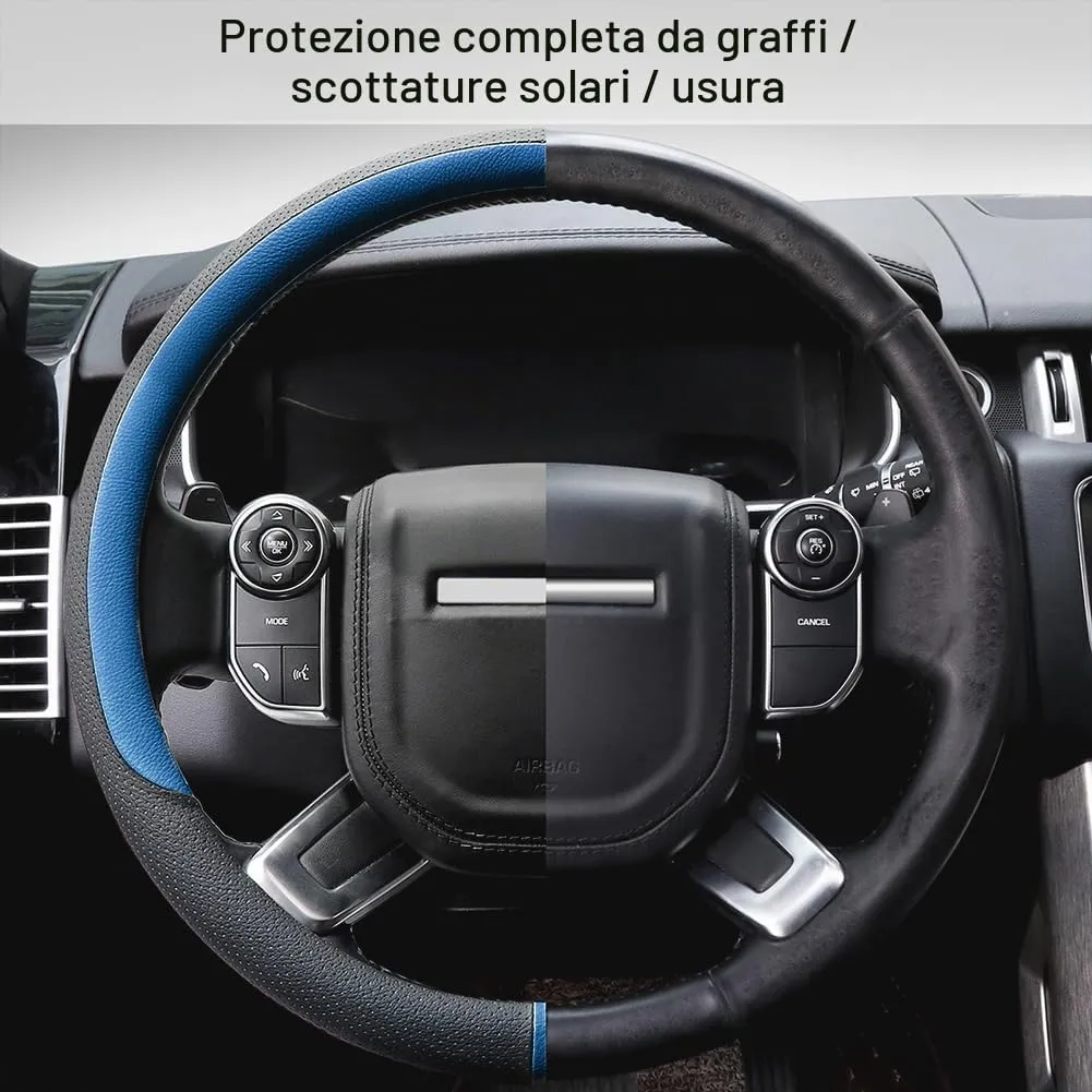 COFIT Coprivolante in Pelle Microfibra Traspirante e Antiscivolo, Rotondo Universale M 37-38cm, Blu e Nero - immagine 3