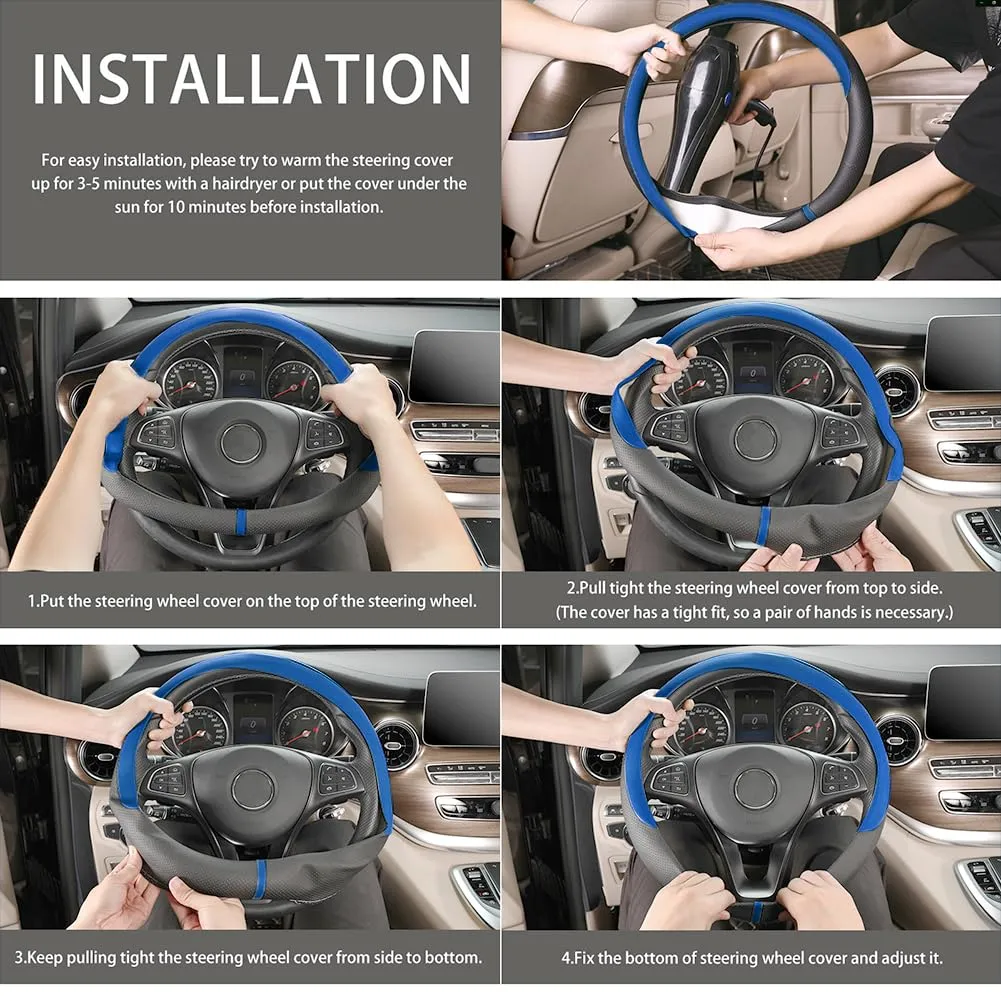 COFIT Coprivolante in Pelle Microfibra Traspirante e Antiscivolo, Rotondo Universale M 37-38cm, Blu e Nero - immagine 6