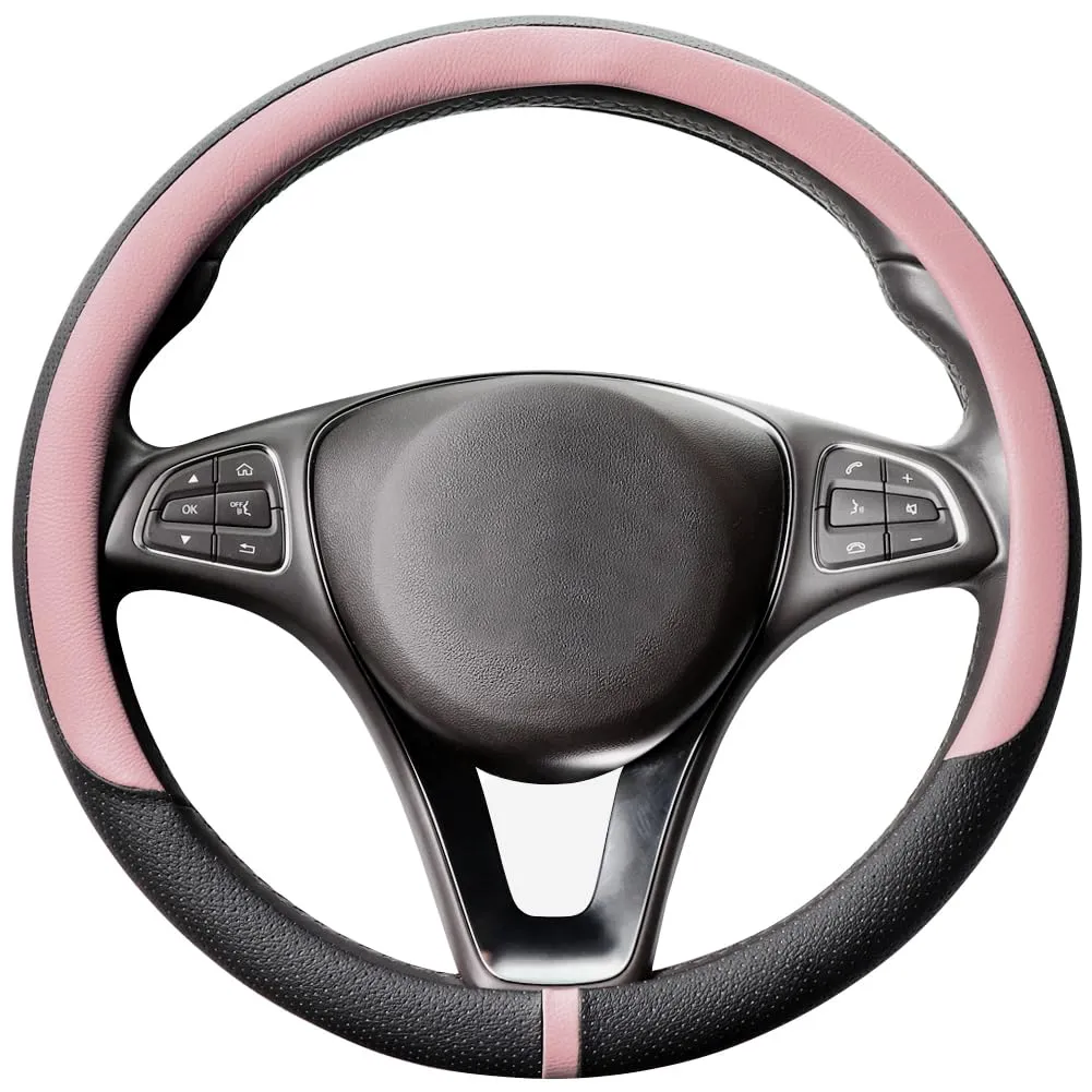 COFIT Coprivolante Auto in Pelle Microfibra Traspirante e Antiscivolo Universale M 37-38cm, Rosa e Nero - immagine 1