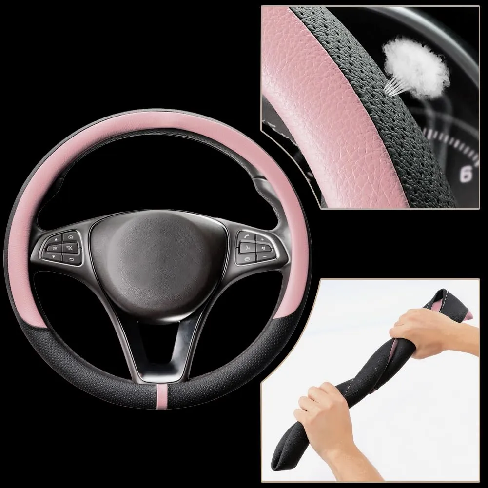 COFIT Coprivolante Auto in Pelle Microfibra Traspirante e Antiscivolo Universale M 37-38cm, Rosa e Nero - immagine 3