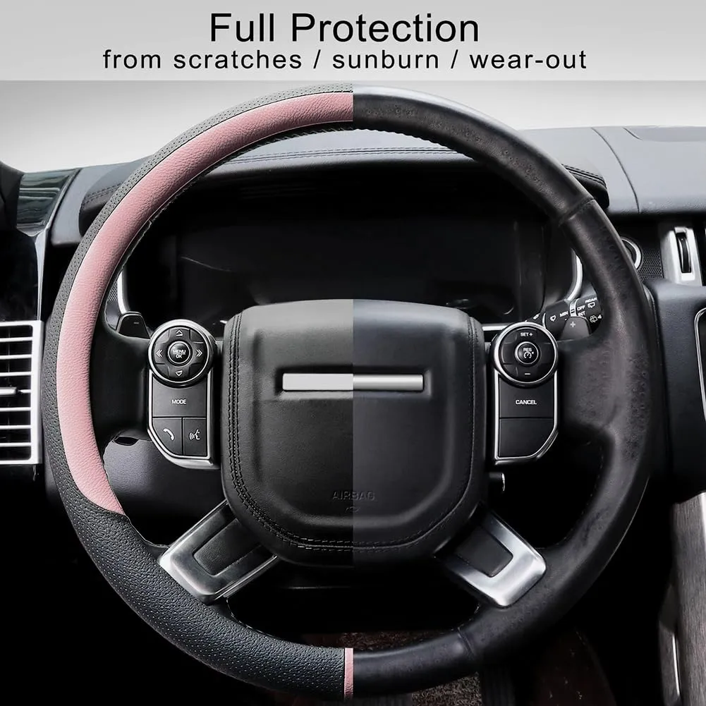 COFIT Coprivolante Auto in Pelle Microfibra Traspirante e Antiscivolo Universale M 37-38cm, Rosa e Nero - immagine 5