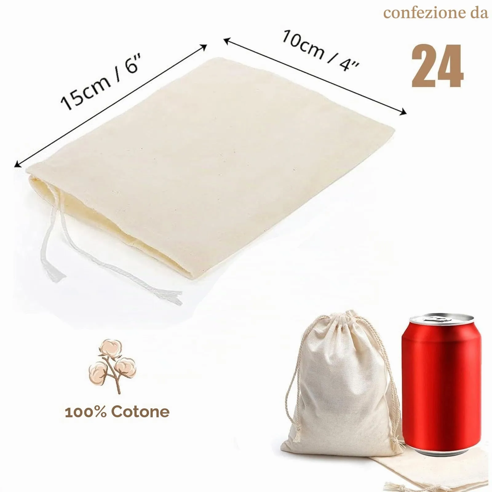 Leylve 24 Sacchetti in Cotone con Coulisse, 10 x 15 cm - immagine 2