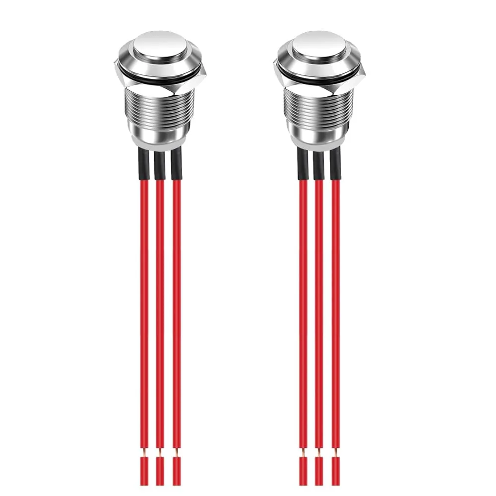 Gebildet Pulsante a Scatto in Metallo Impermeabile 12mm, 3 pin NO/NC, 1A 12V/24V/125V/250V CA, 2 Pezzi - immagine 1