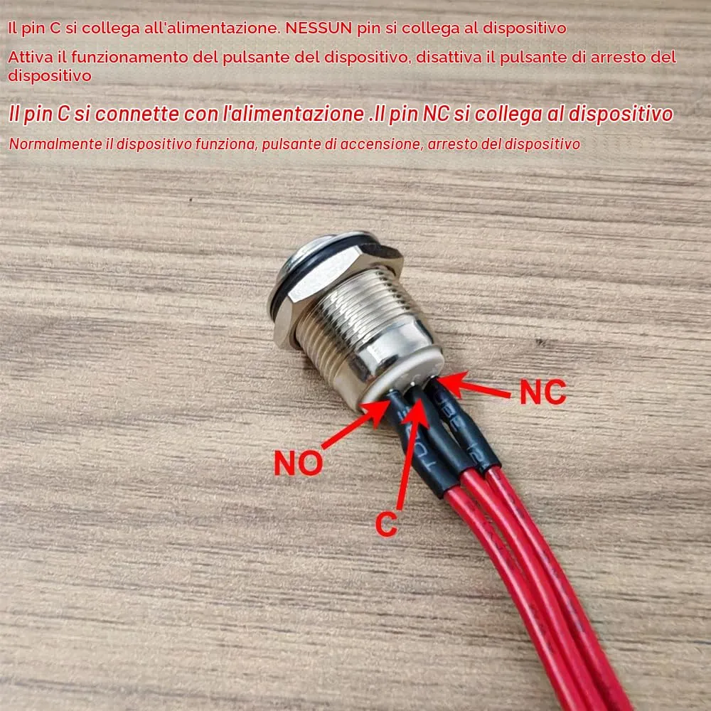 Gebildet Pulsante a Scatto in Metallo Impermeabile 12mm, 3 pin NO/NC, 1A 12V/24V/125V/250V CA, 2 Pezzi - immagine 2