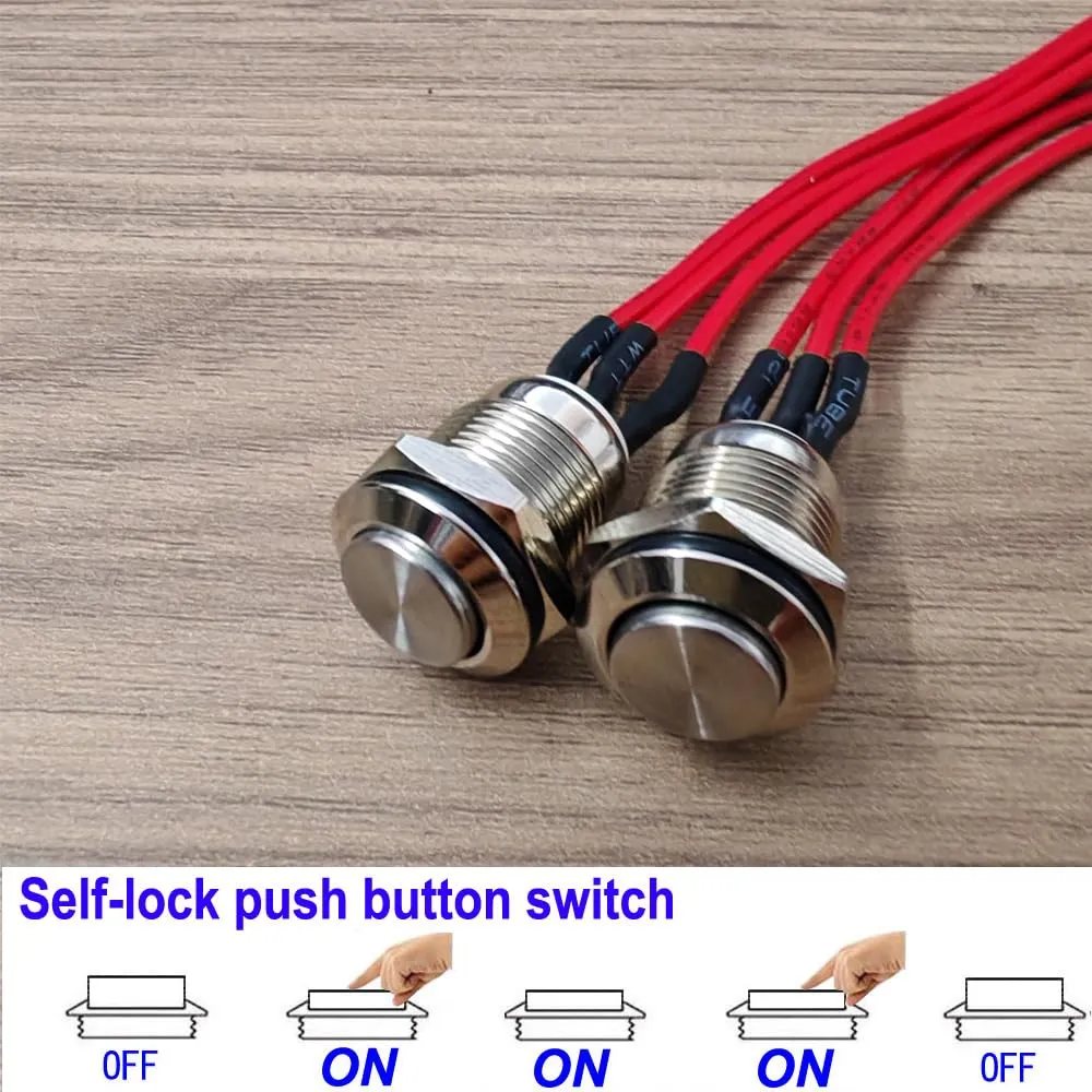 Gebildet Pulsante a Scatto in Metallo Impermeabile 12mm, 3 pin NO/NC, 1A 12V/24V/125V/250V CA, 2 Pezzi - immagine 3