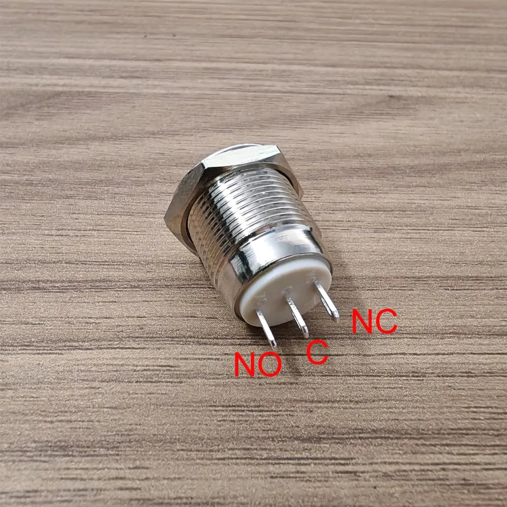 Gebildet 12mm Impermeabile Pulsante a Scatto in Metallo 3 pin NO/NC On Off 1A 12V/24V/125V/250V CA (3 Pezzi) - immagine 2