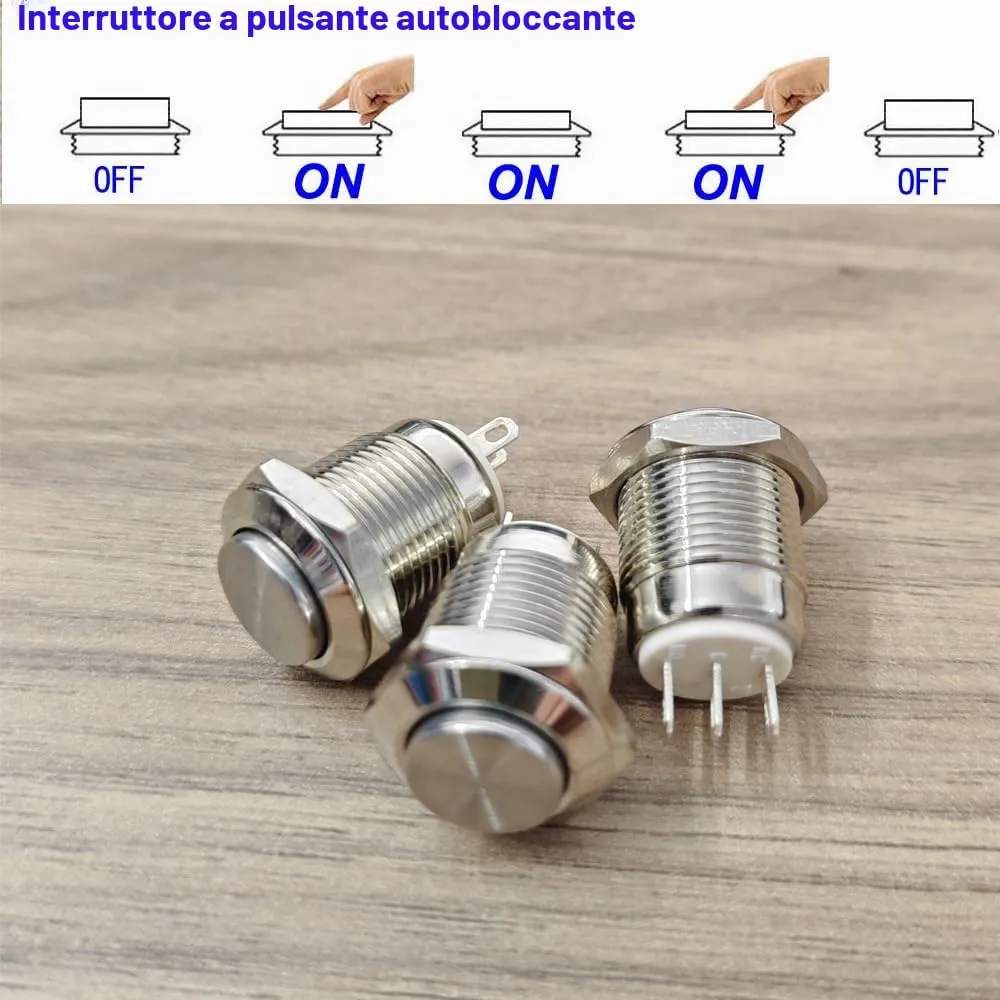 Gebildet 12mm Impermeabile Pulsante a Scatto in Metallo 3 pin NO/NC On Off 1A 12V/24V/125V/250V CA (3 Pezzi) - immagine 3