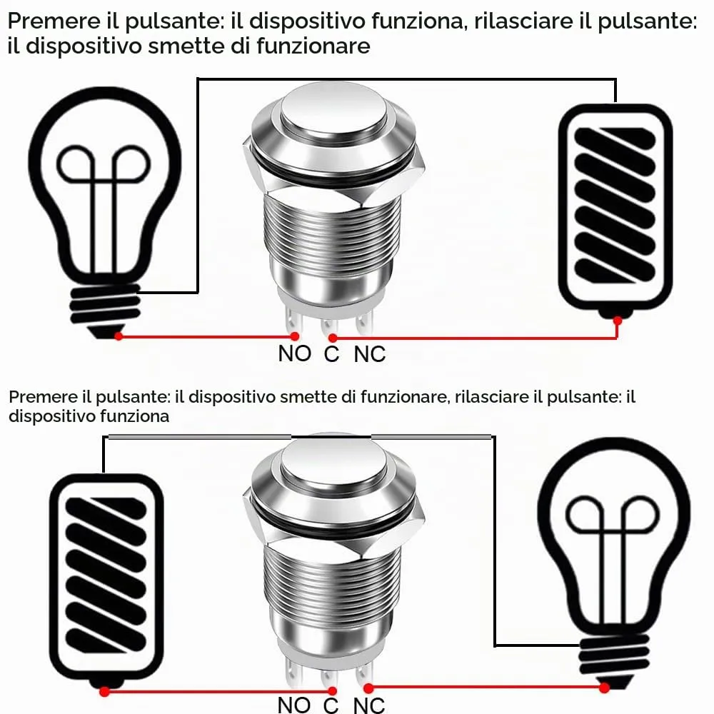 Gebildet 12mm Impermeabile Pulsante a Scatto in Metallo 3 pin NO/NC On Off 1A 12V/24V/125V/250V CA (3 Pezzi) - immagine 6