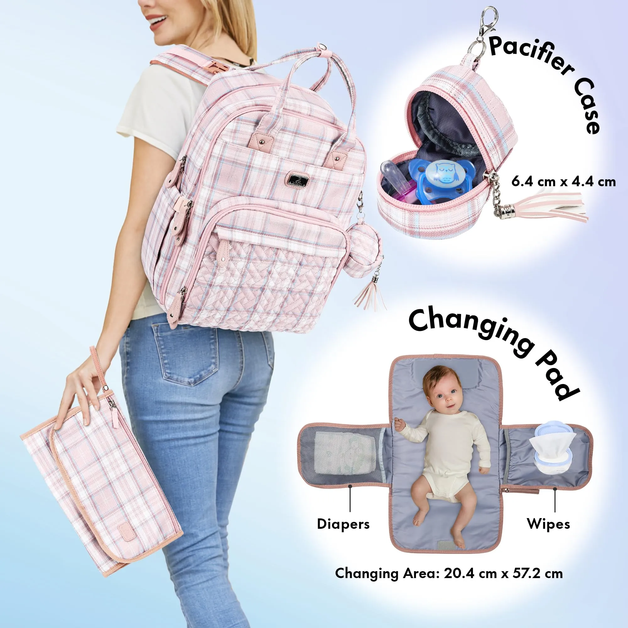 Dikaslon Zaino Fasciatoio Multifunzione con Fasciatoio Portatile e Porta Ciuccio, Strisce Rosa - immagine 2