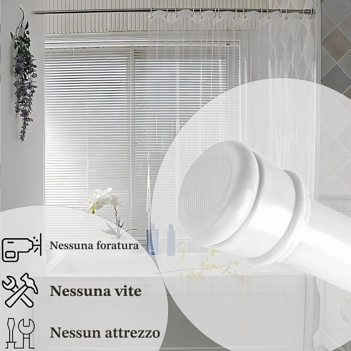 Rod&Trikin Bastoni a tensione per tende e doccia, regolabili, 133-200cm, Bianco - immagine 4
