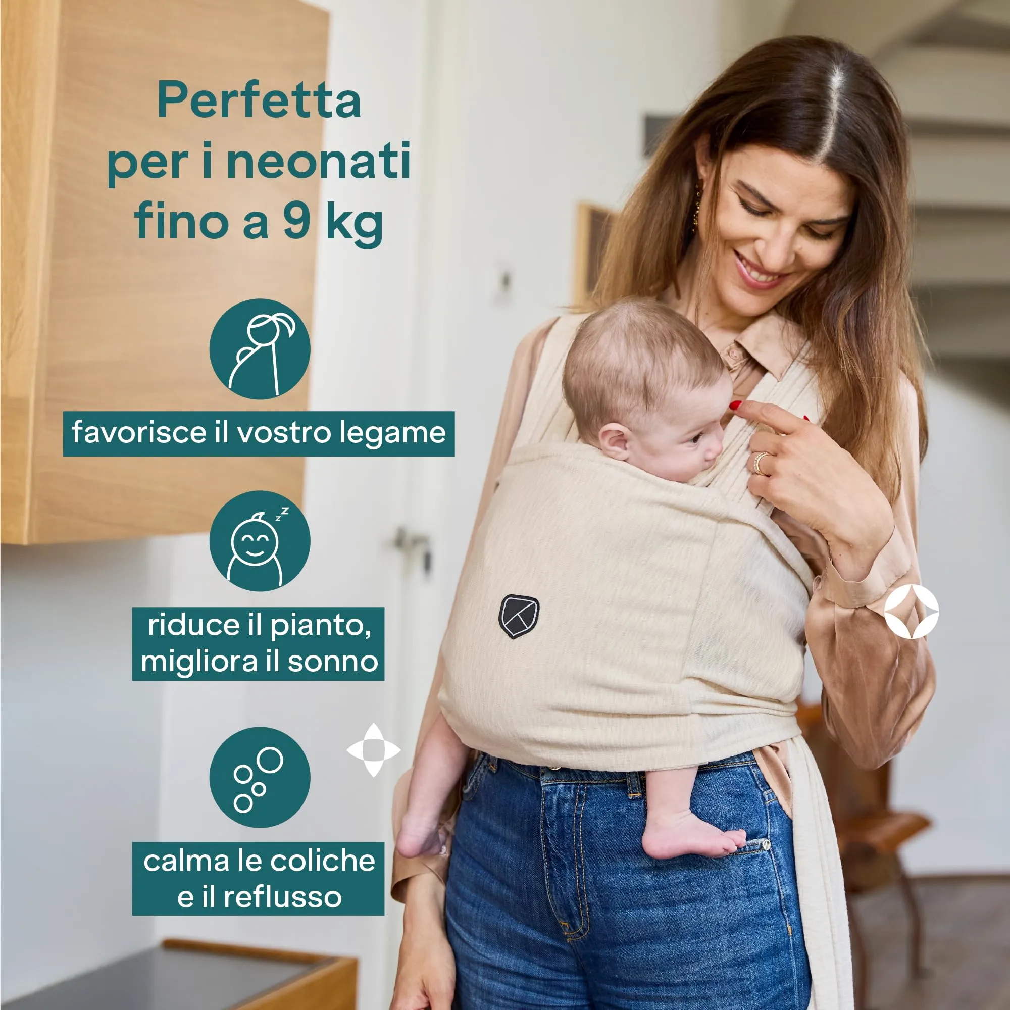 Koala Babycare Fascia Porta Bebe Neonato Regolabile fino a 9kg - Antracite - immagine 4