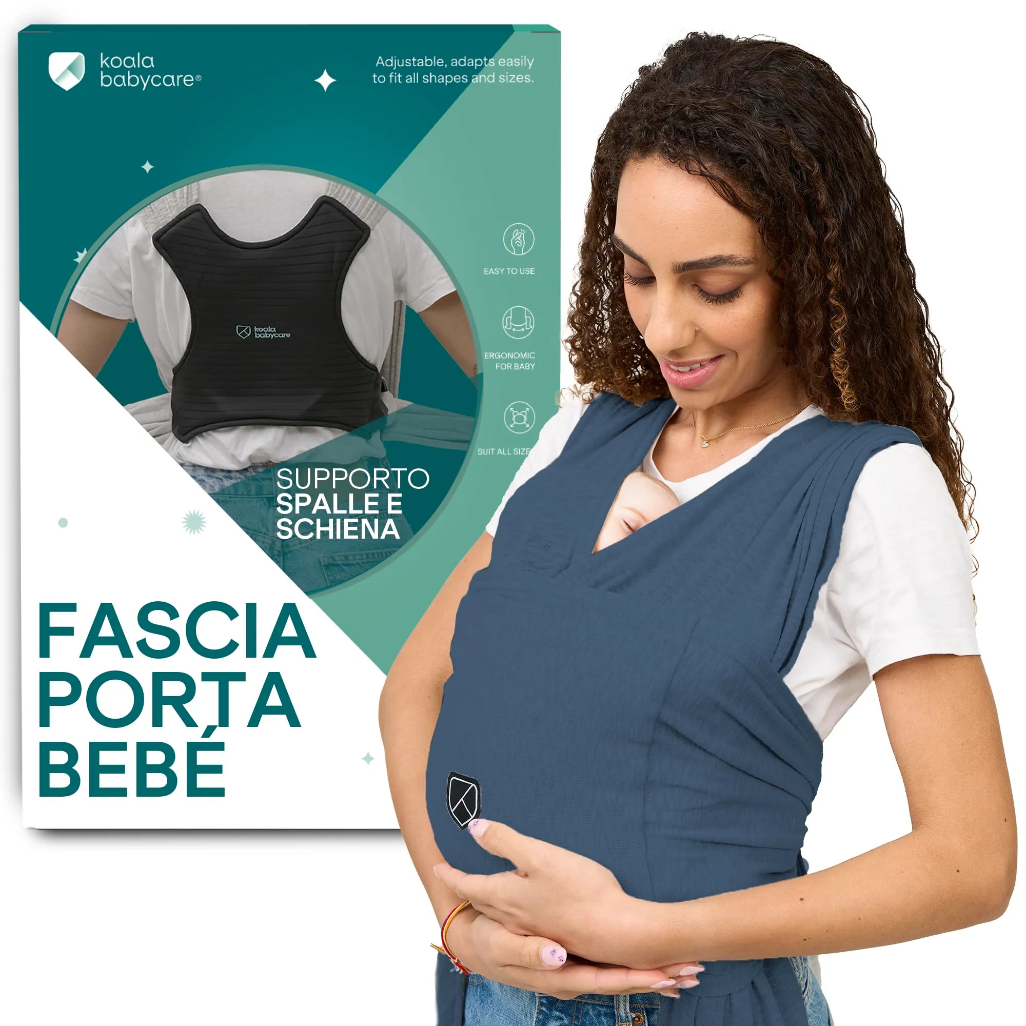 Koala Babycare Fascia Porta Bebe Neonato Regolabile Unisex, Fino a 9kg, Antracite - immagine 1