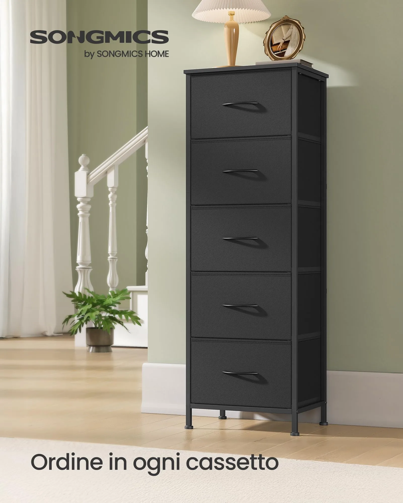 SONGMICS BELLAH Cassettiera con 5 Cassetti, Nero Inchiostro e Nero Ebano LGS315BH03 - immagine 3